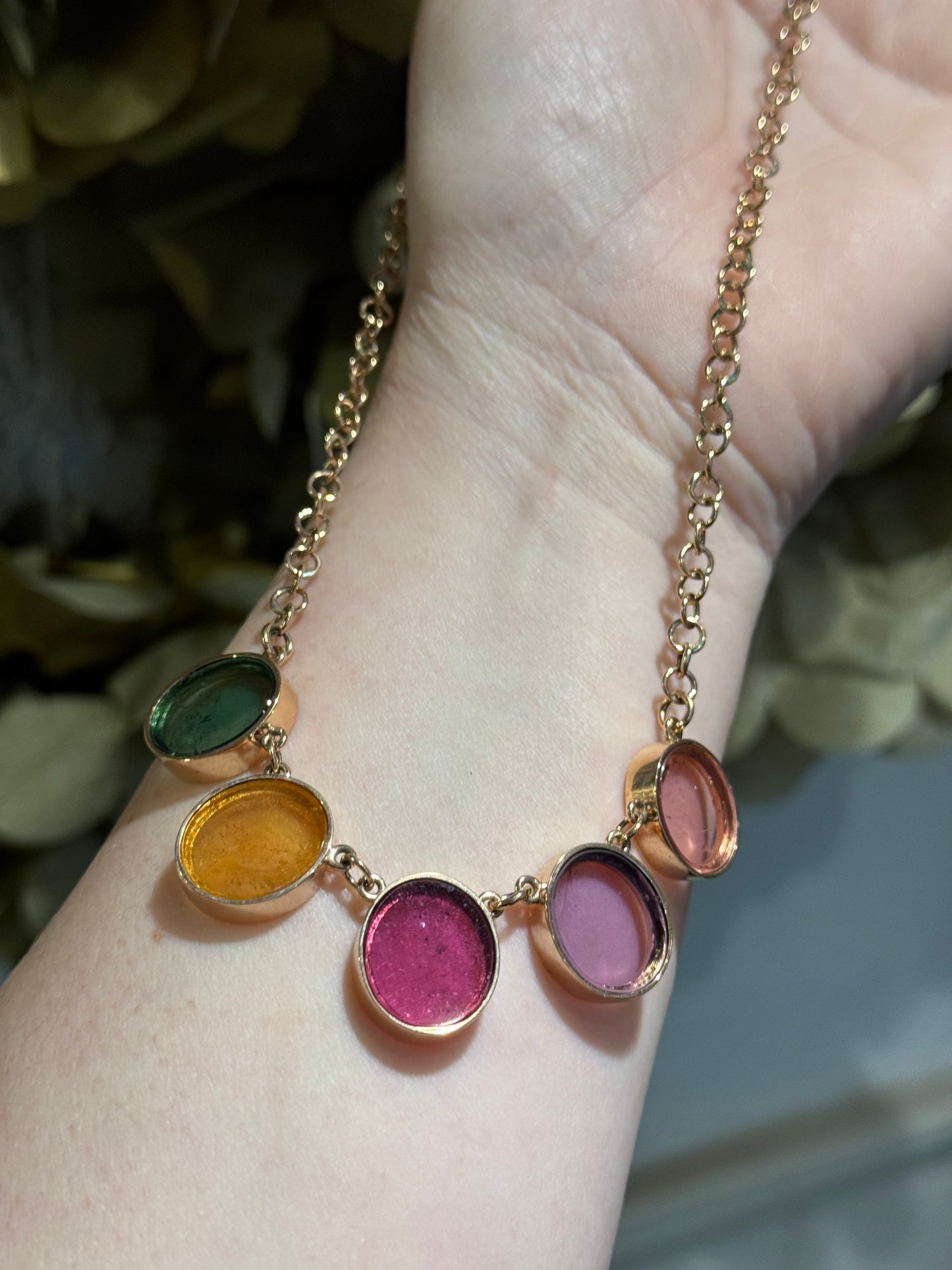 Multi coloured gemstone, Rose gold necklace.