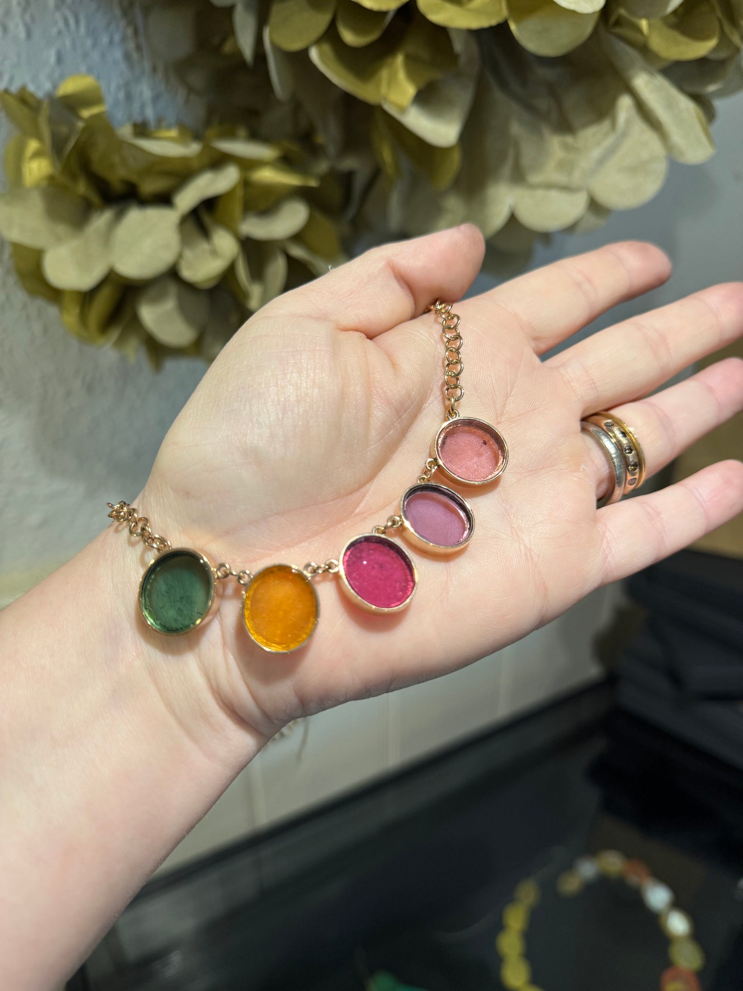 Multi coloured gemstone, Rose gold necklace.