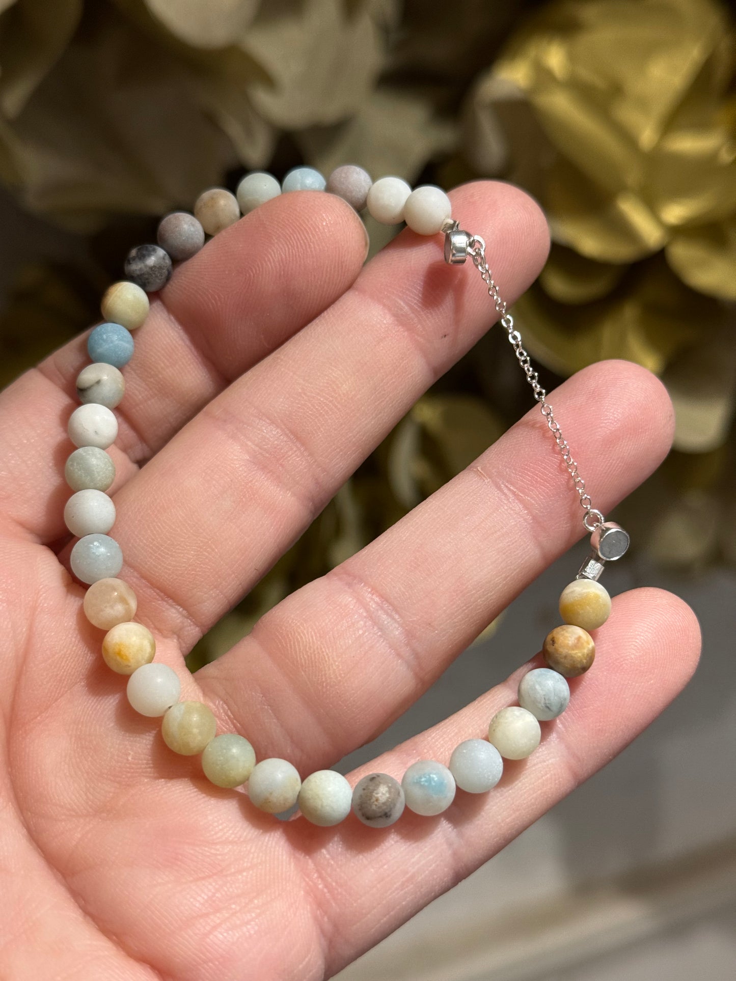 Amazonite matt bead silver magnet bracelet.
