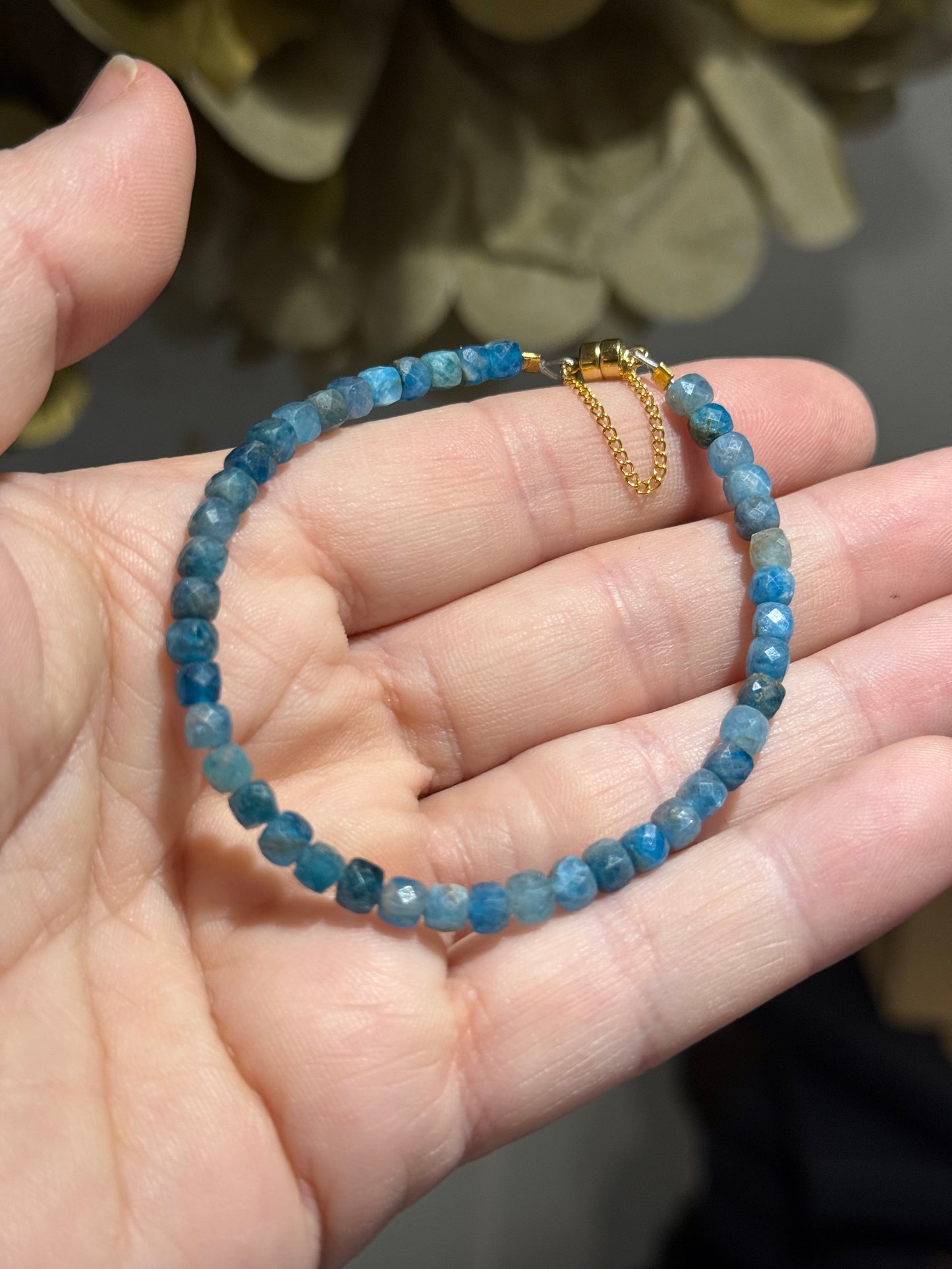 Apatite sparkly bead, gold filled magnet bracelet.