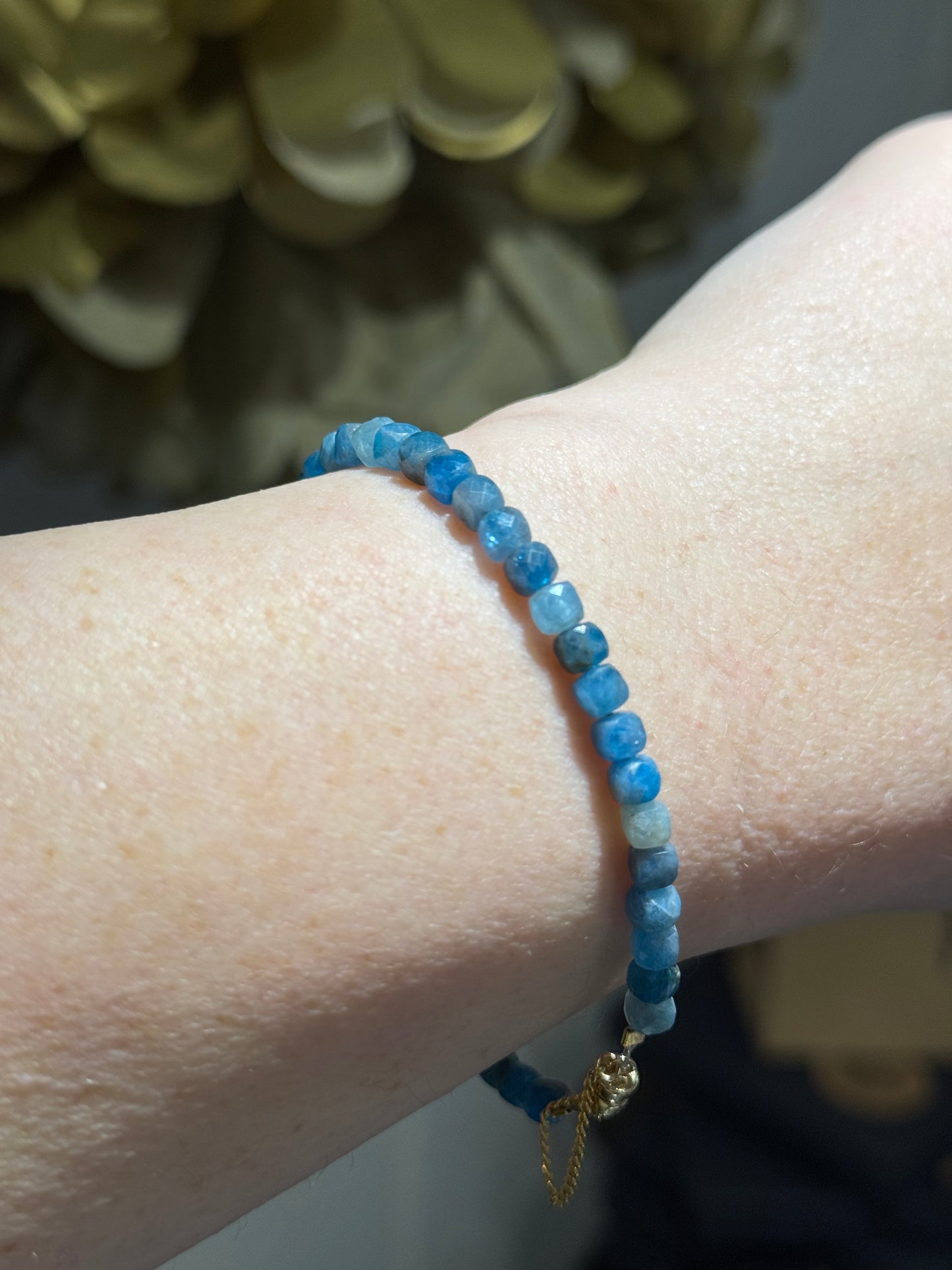 Apatite sparkly bead, gold filled magnet bracelet.