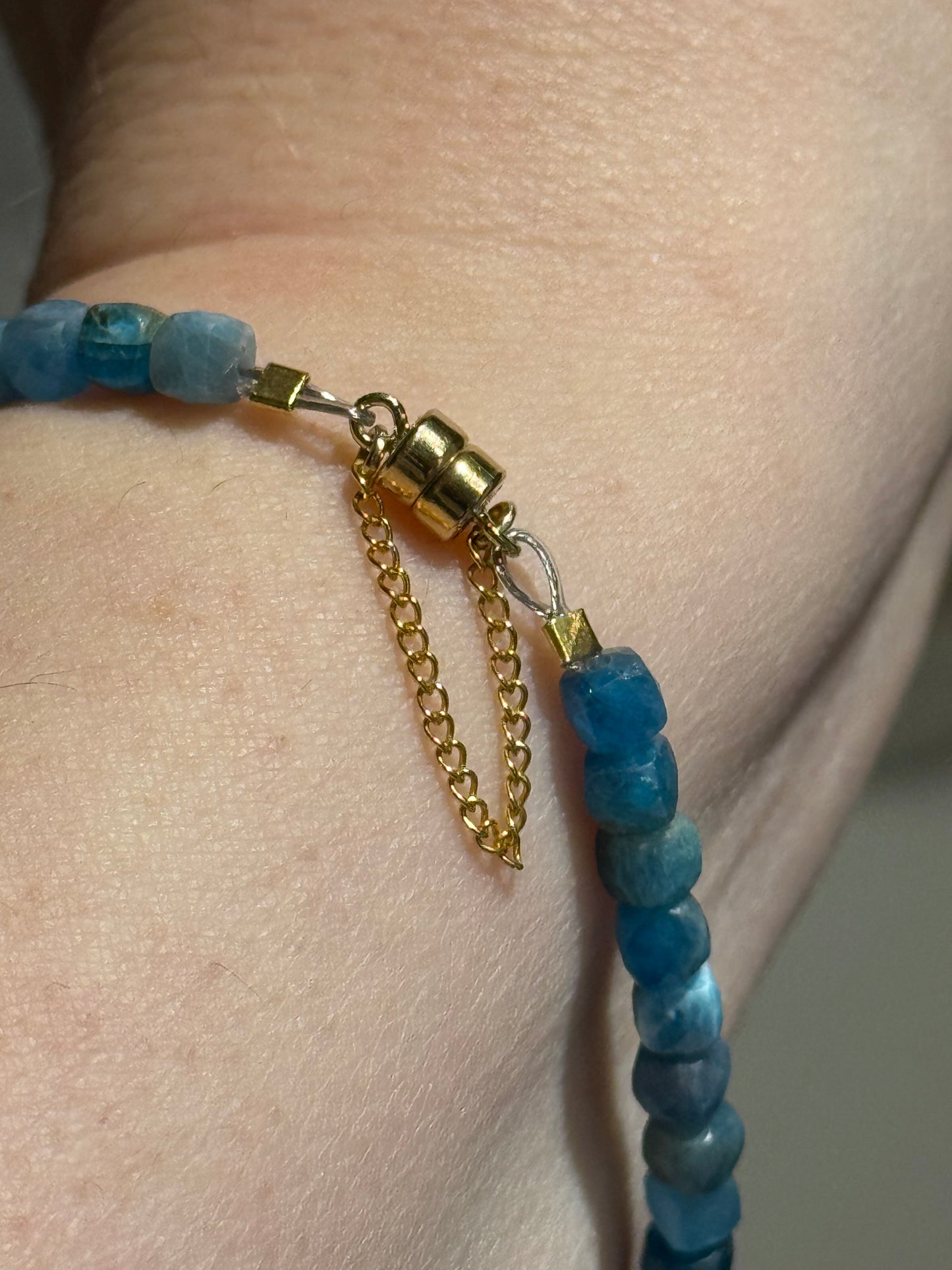 Apatite sparkly bead, gold filled magnet bracelet.