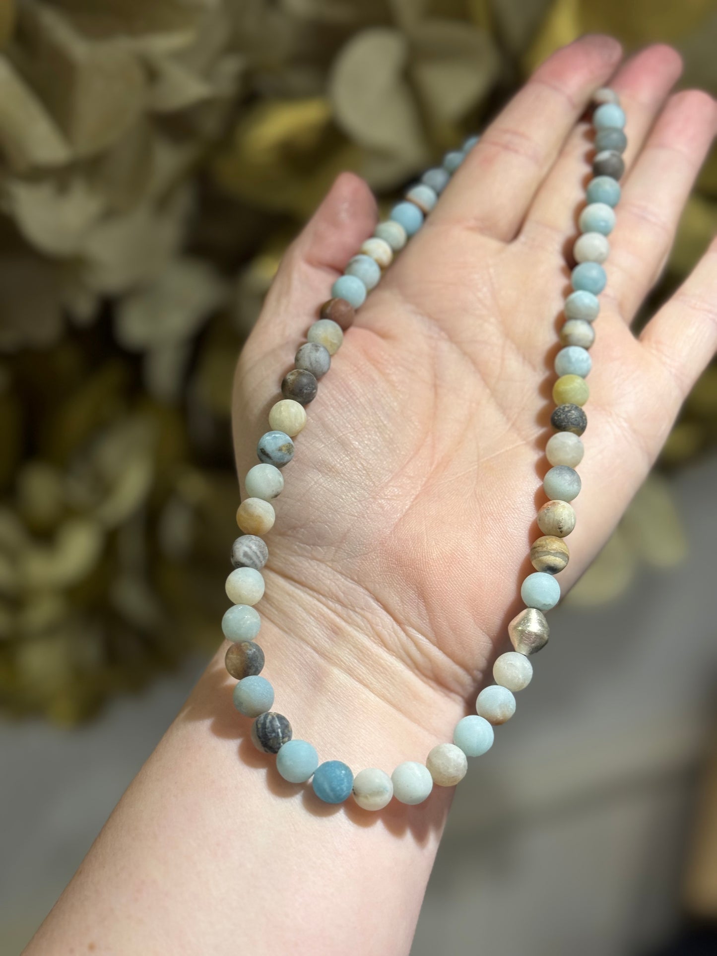 Amazonite silver bead necklace.