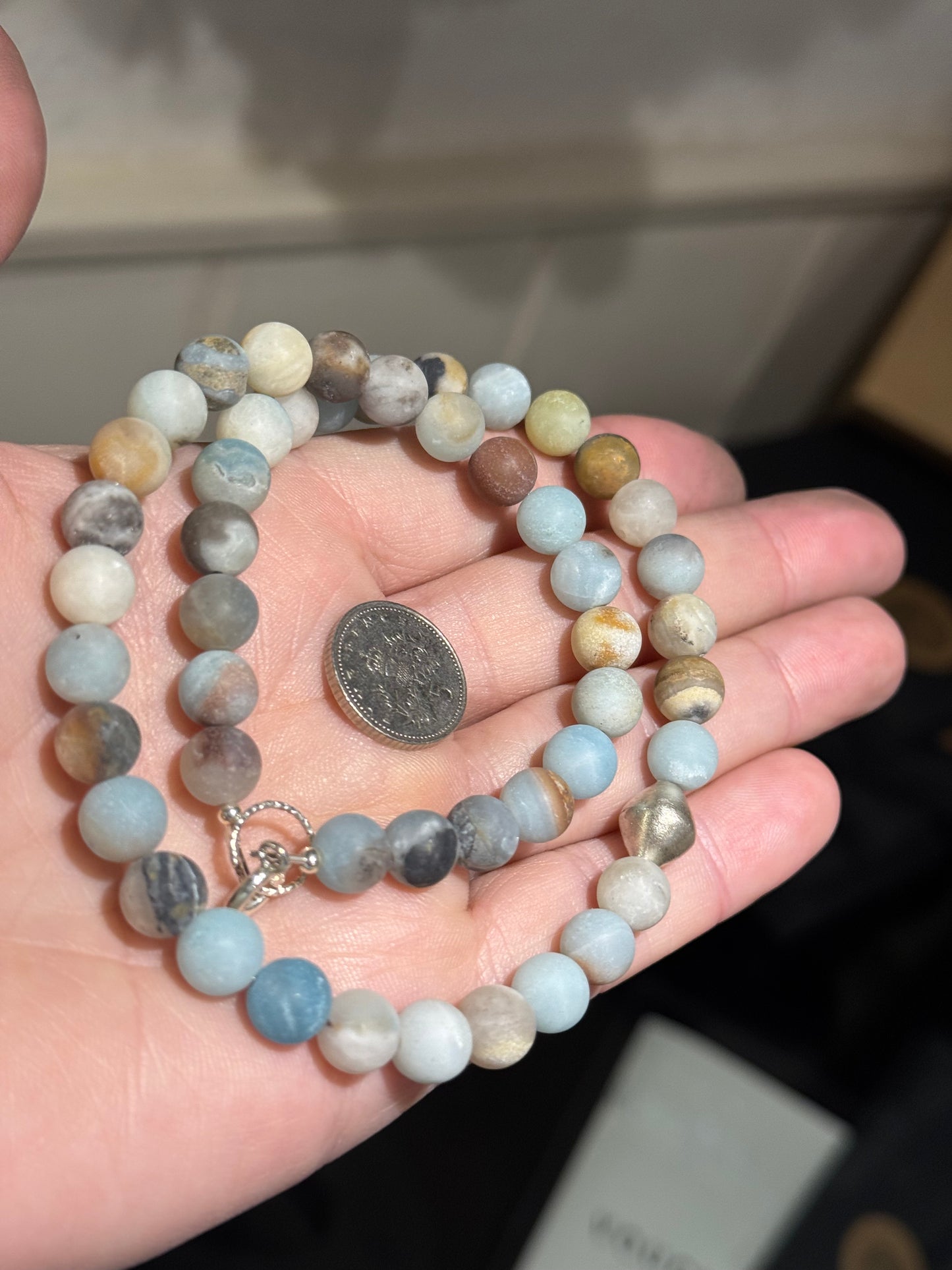 Amazonite silver bead necklace.