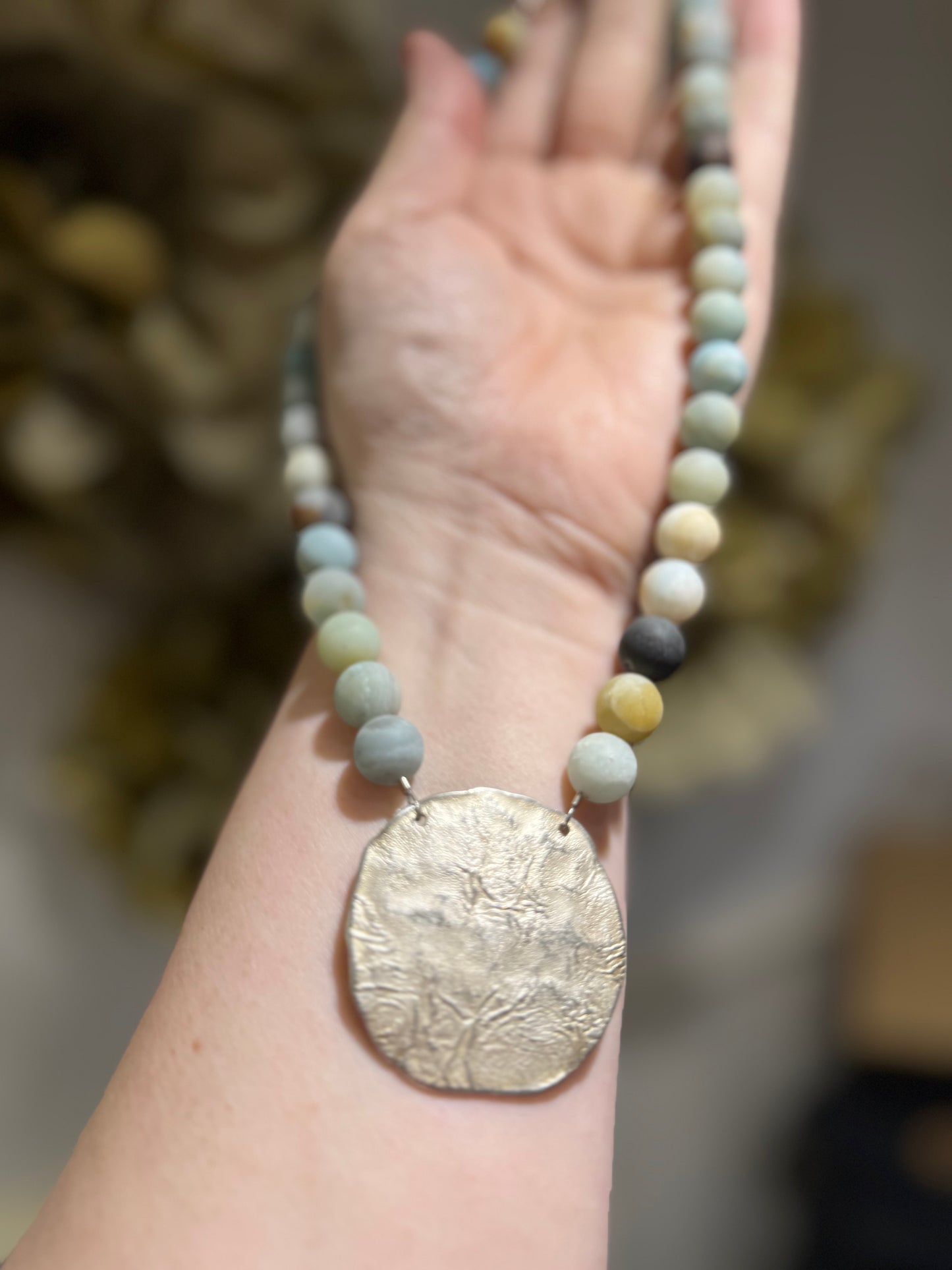 Amazonite matt bead silver magnet bracelet.