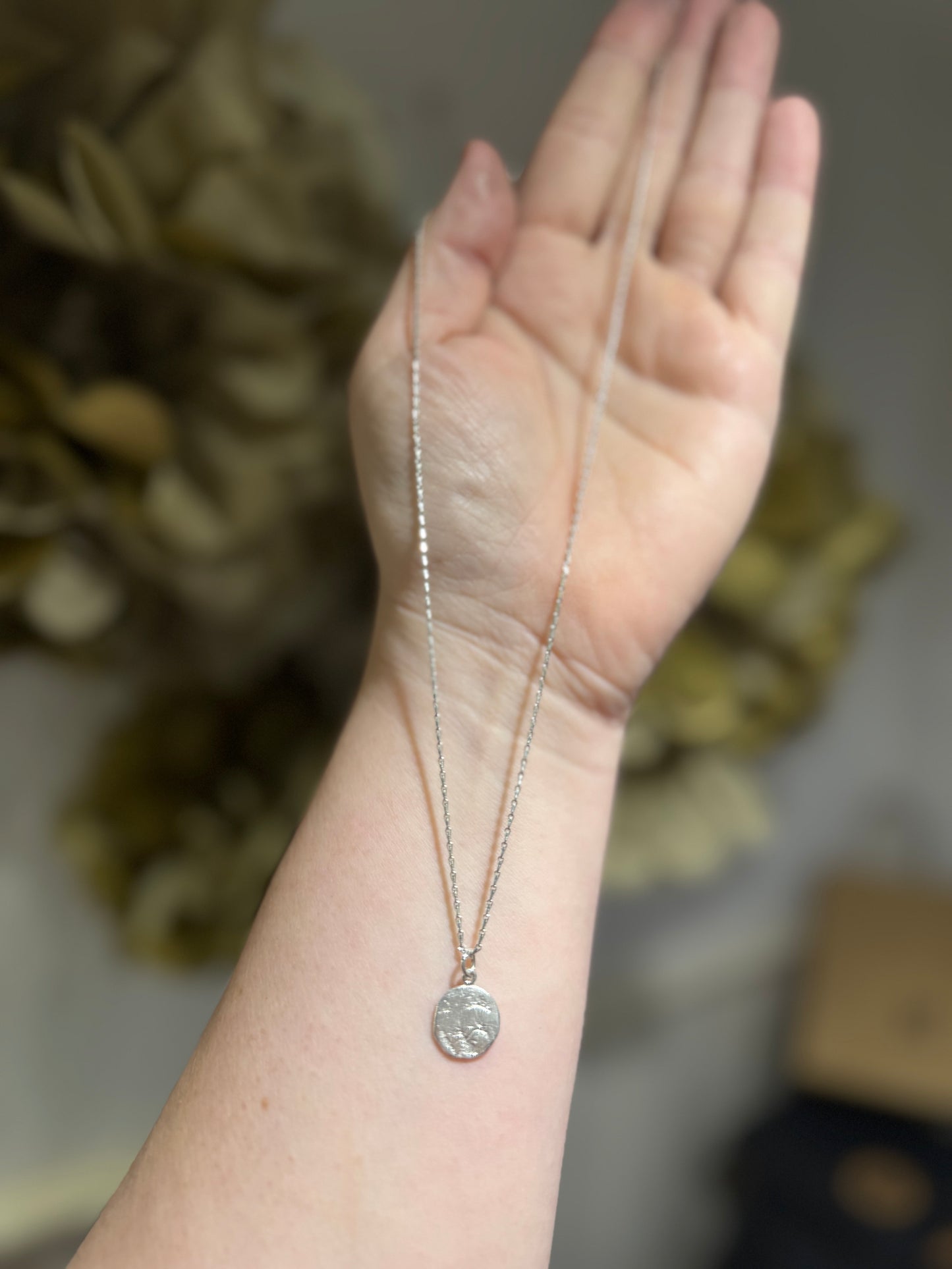 Luna organic disc silver hook earrings.