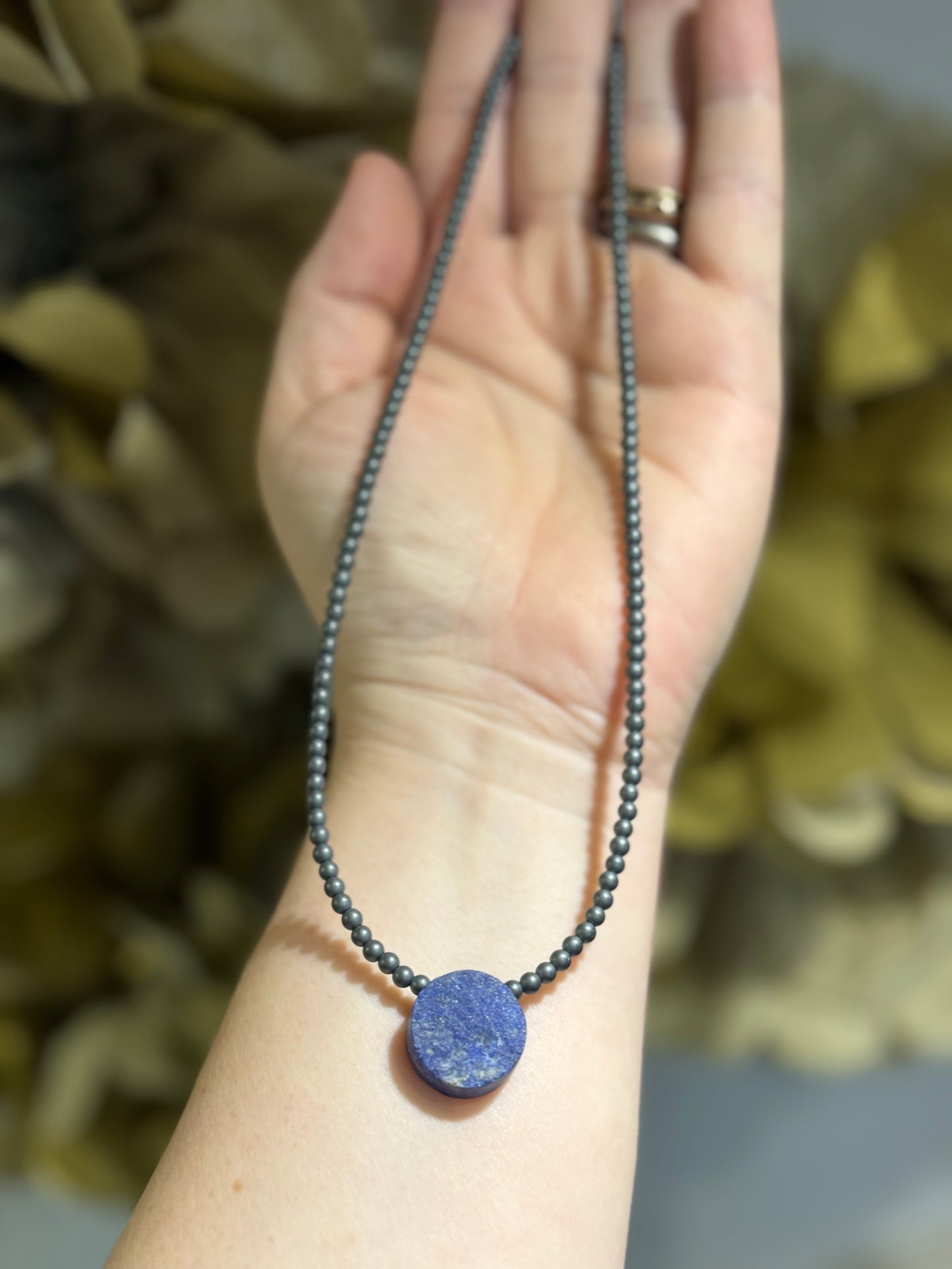 Lapis Lazuli Matt Hematite bead necklace.