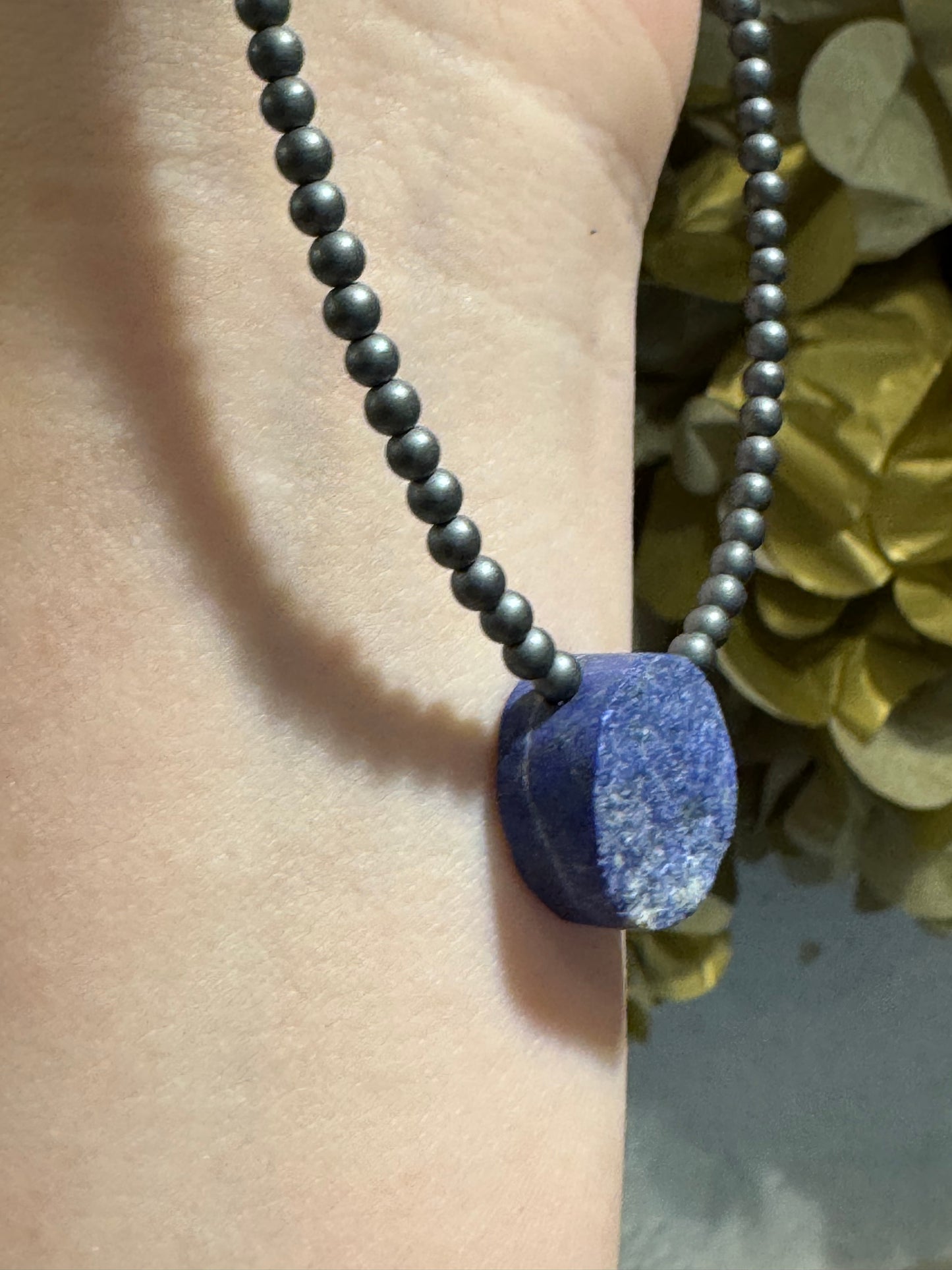 Lapis Lazuli Matt Hematite bead necklace.