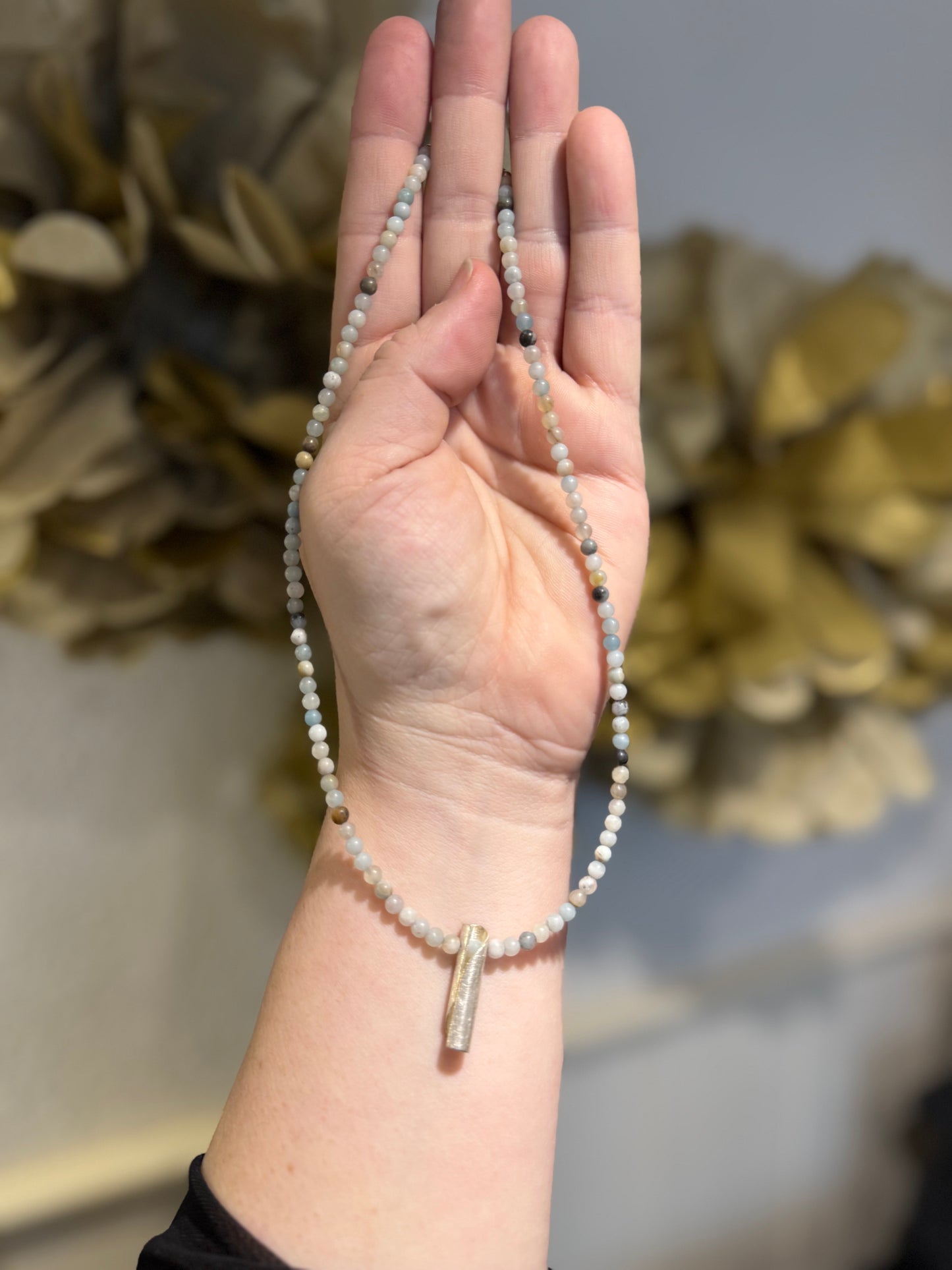 Amazonite silver twist pendant necklace.