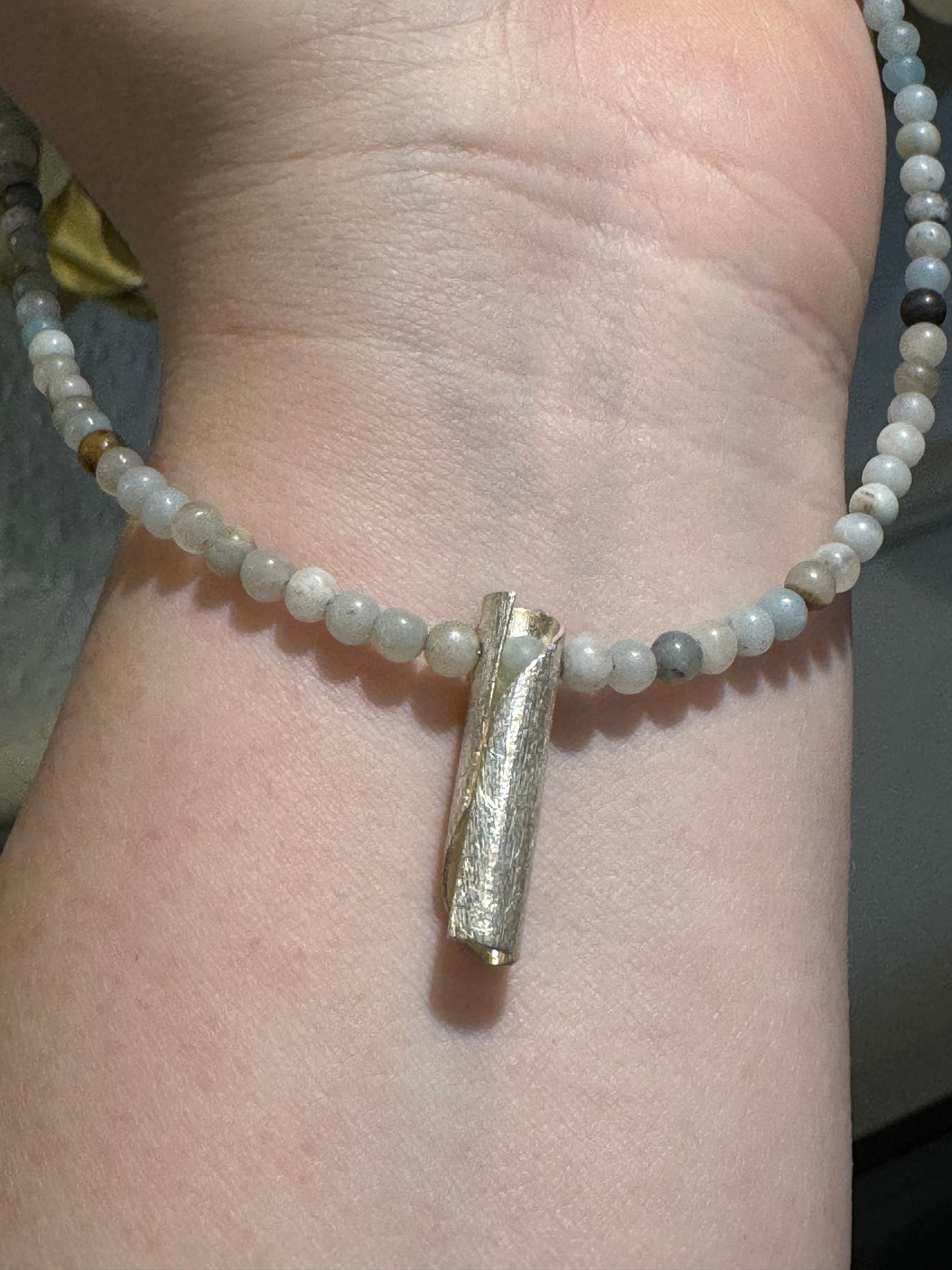 Amazonite silver twist pendant necklace.