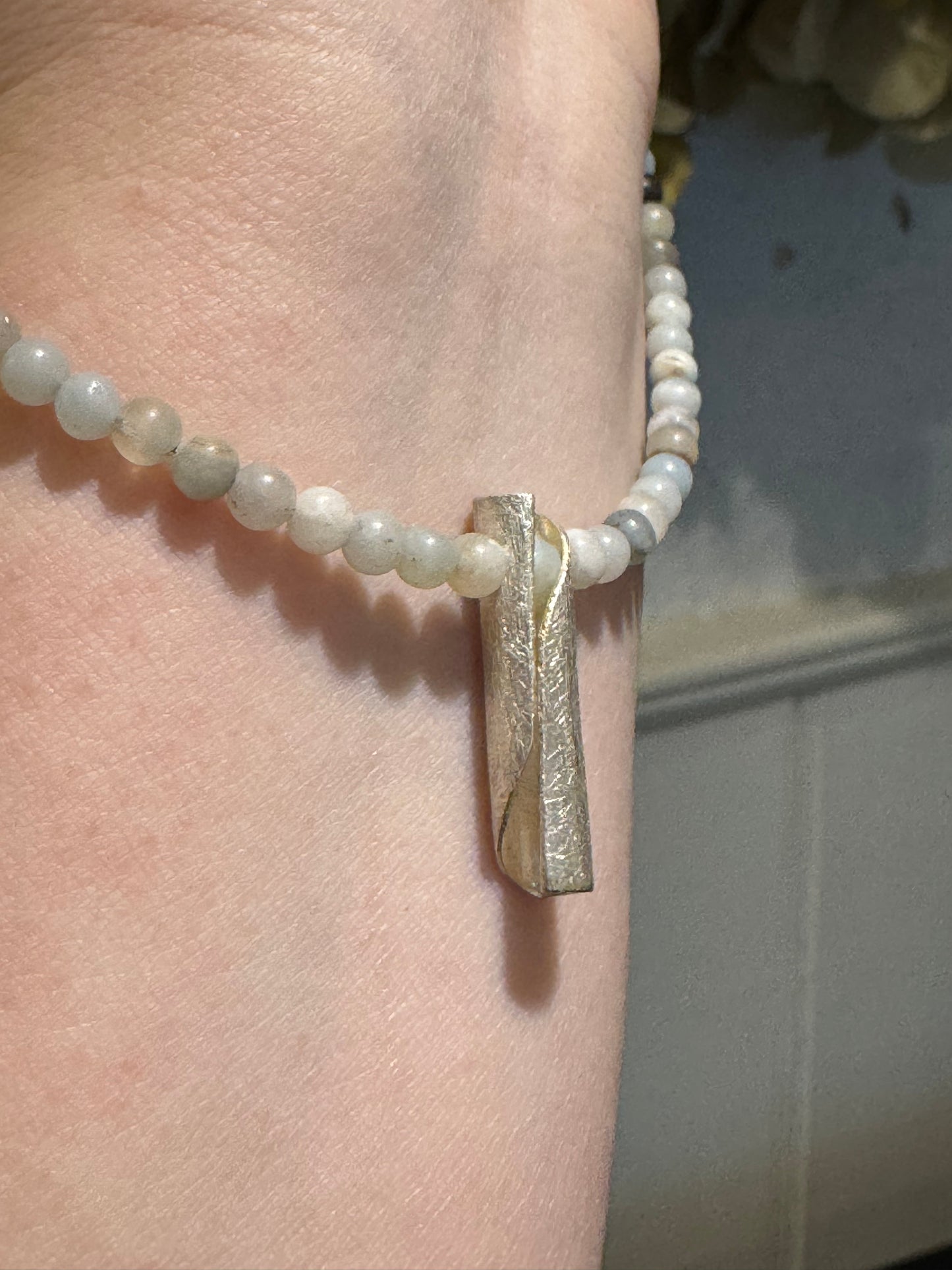 Amazonite silver twist pendant necklace.