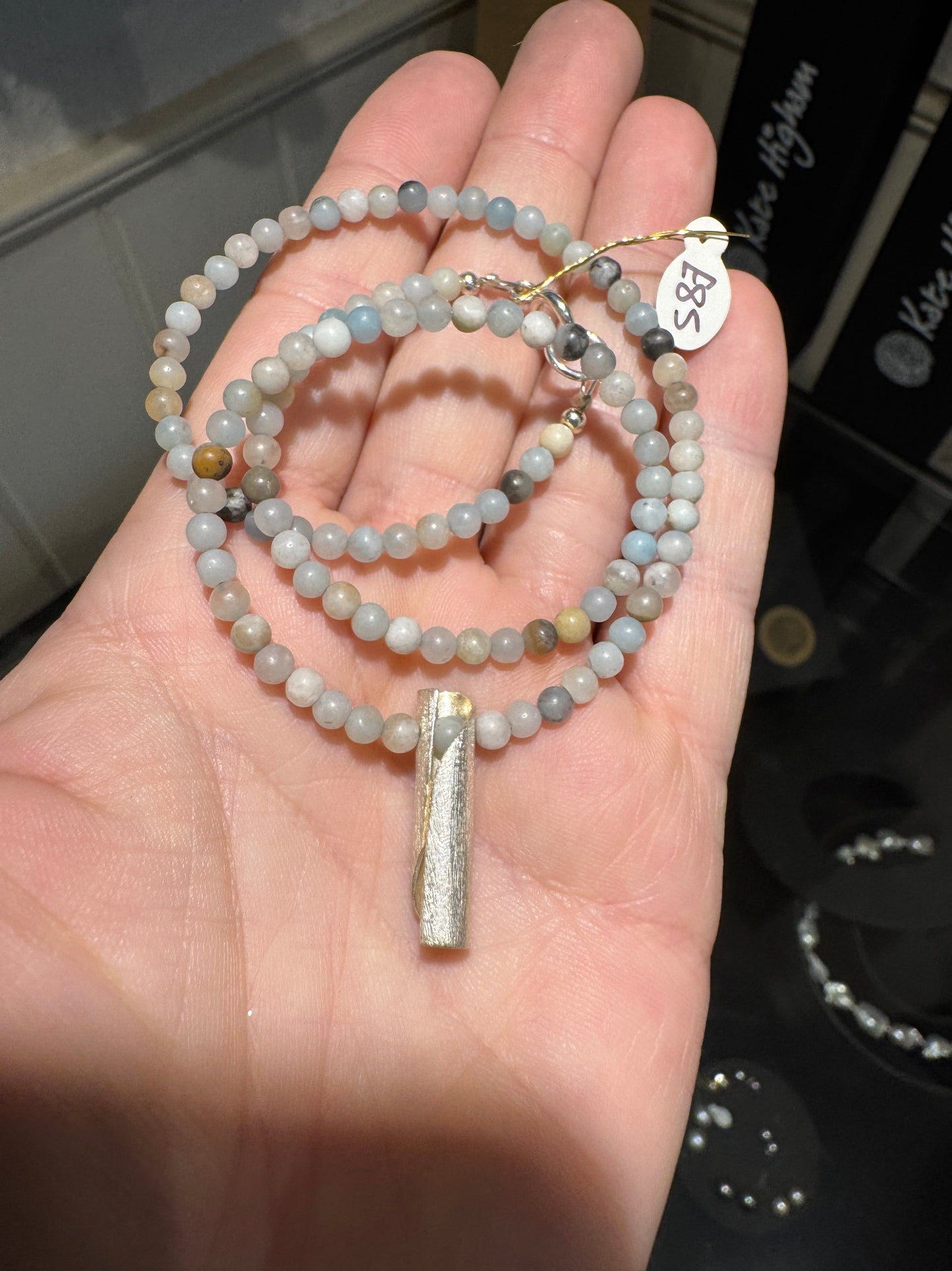 Amazonite silver twist pendant necklace.