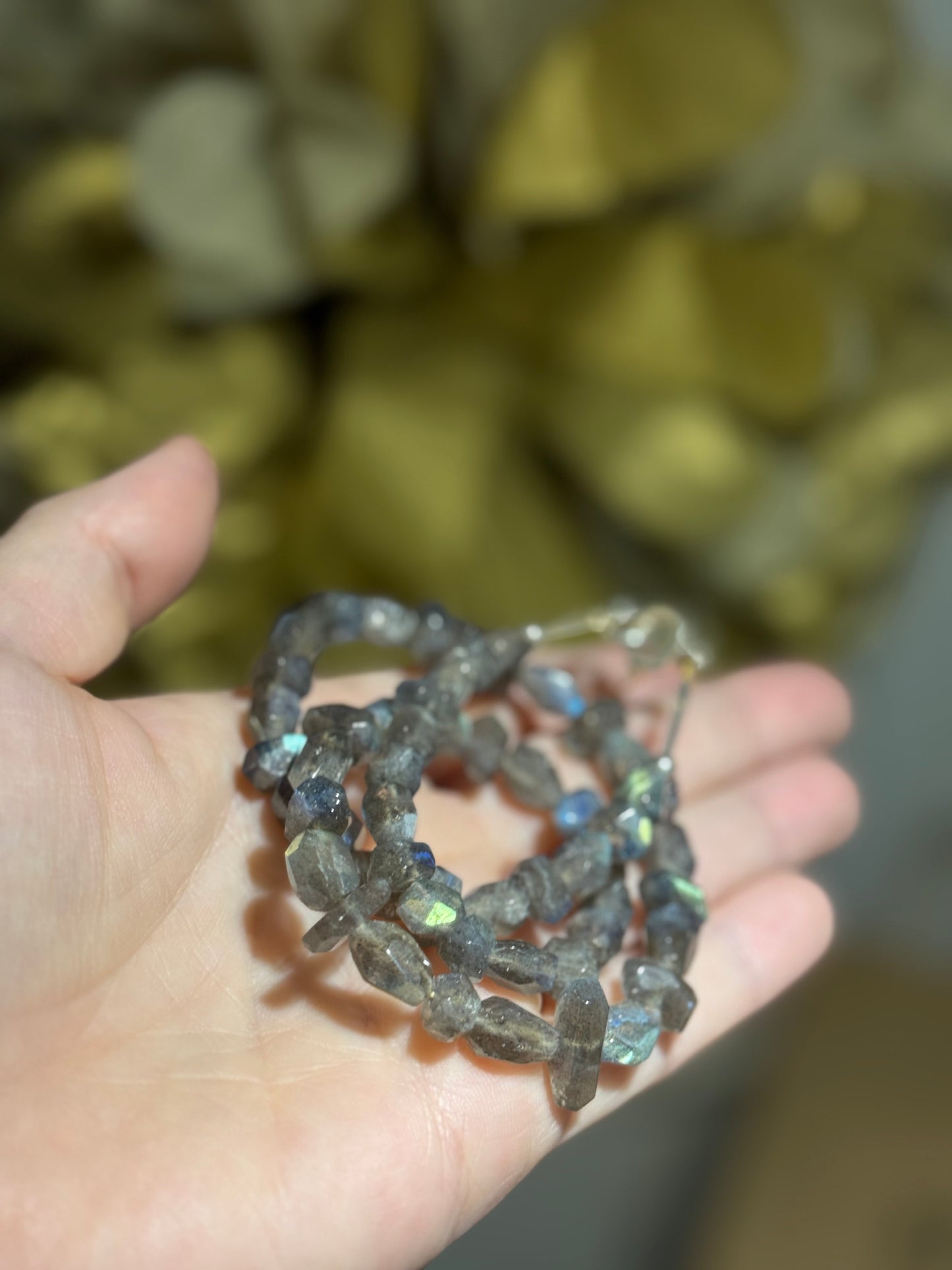 Labradorite free form silver bead necklace.