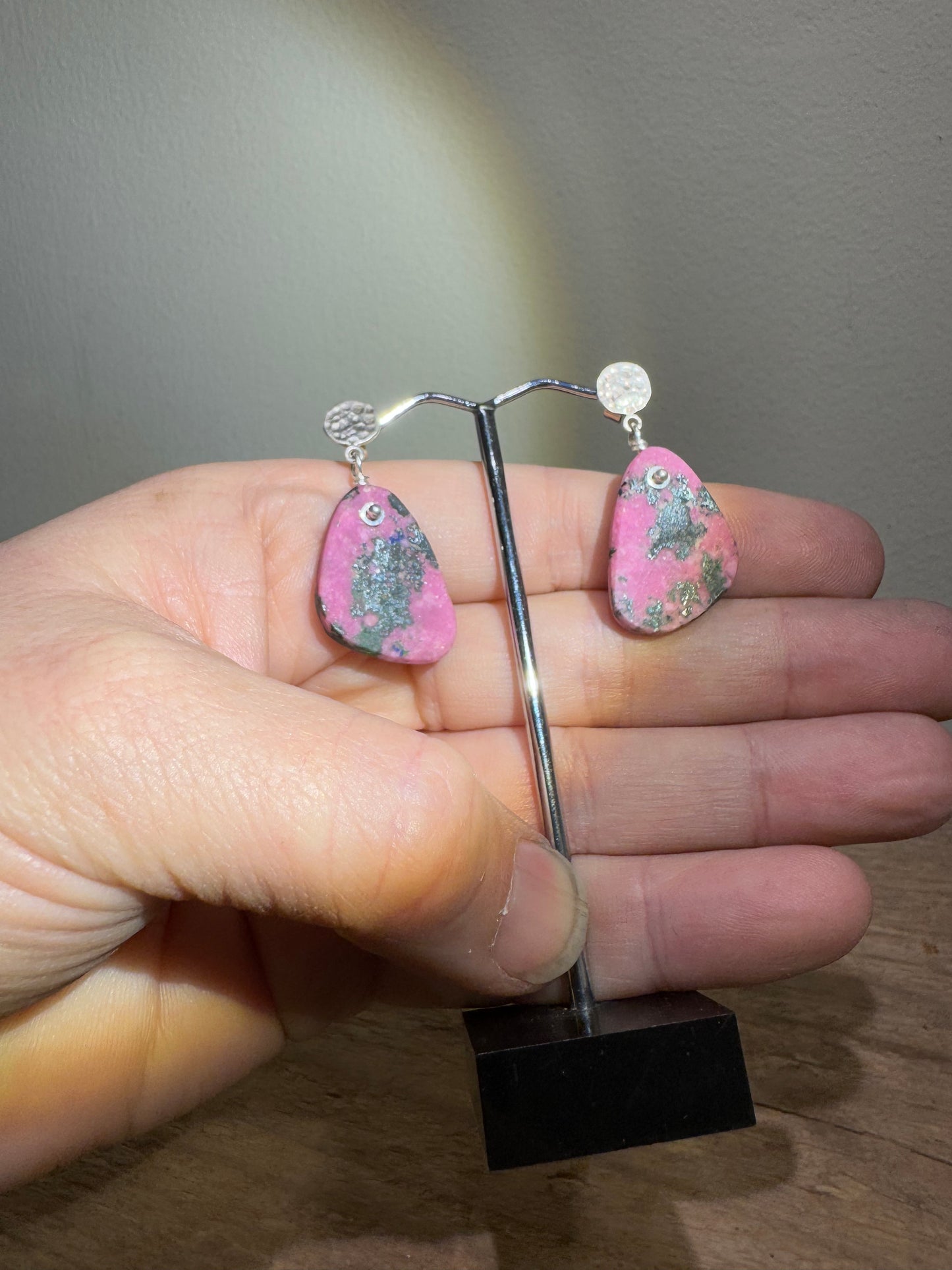 Calcite slice silver earrings.