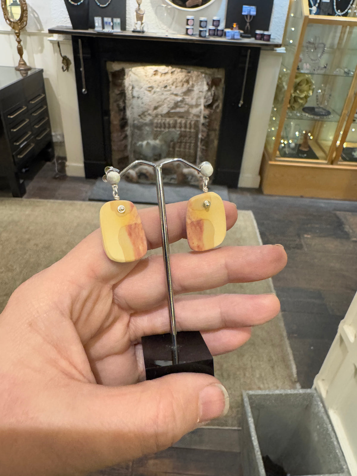 Mookite slice silver earrings.