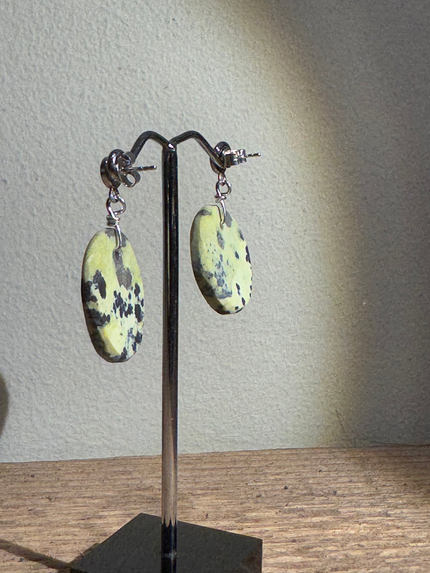 Serpentine slice silver stud earrings from Peru.