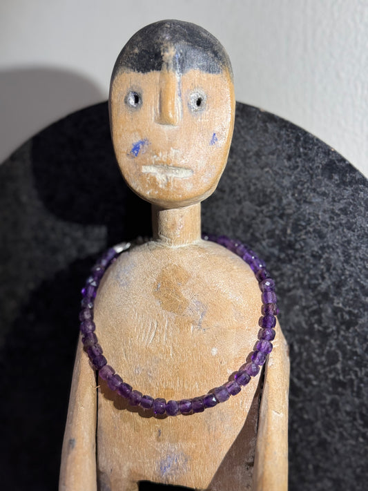 Amethyst sparkly bead magnetic silver bracelet.