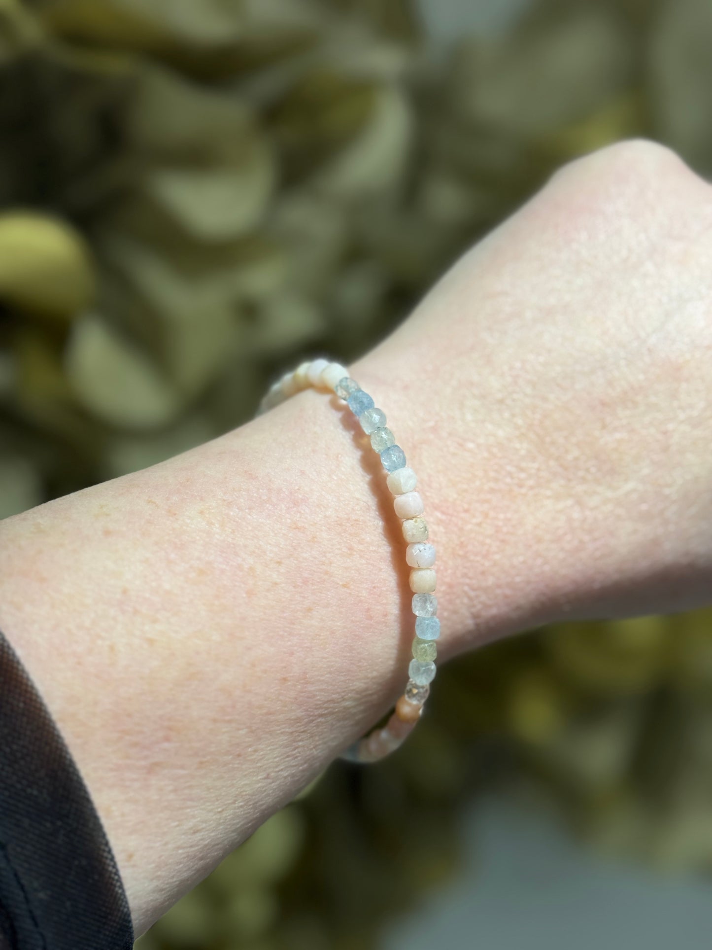 Pink Opal & Morganite sparkly bead silver magnet bracelet