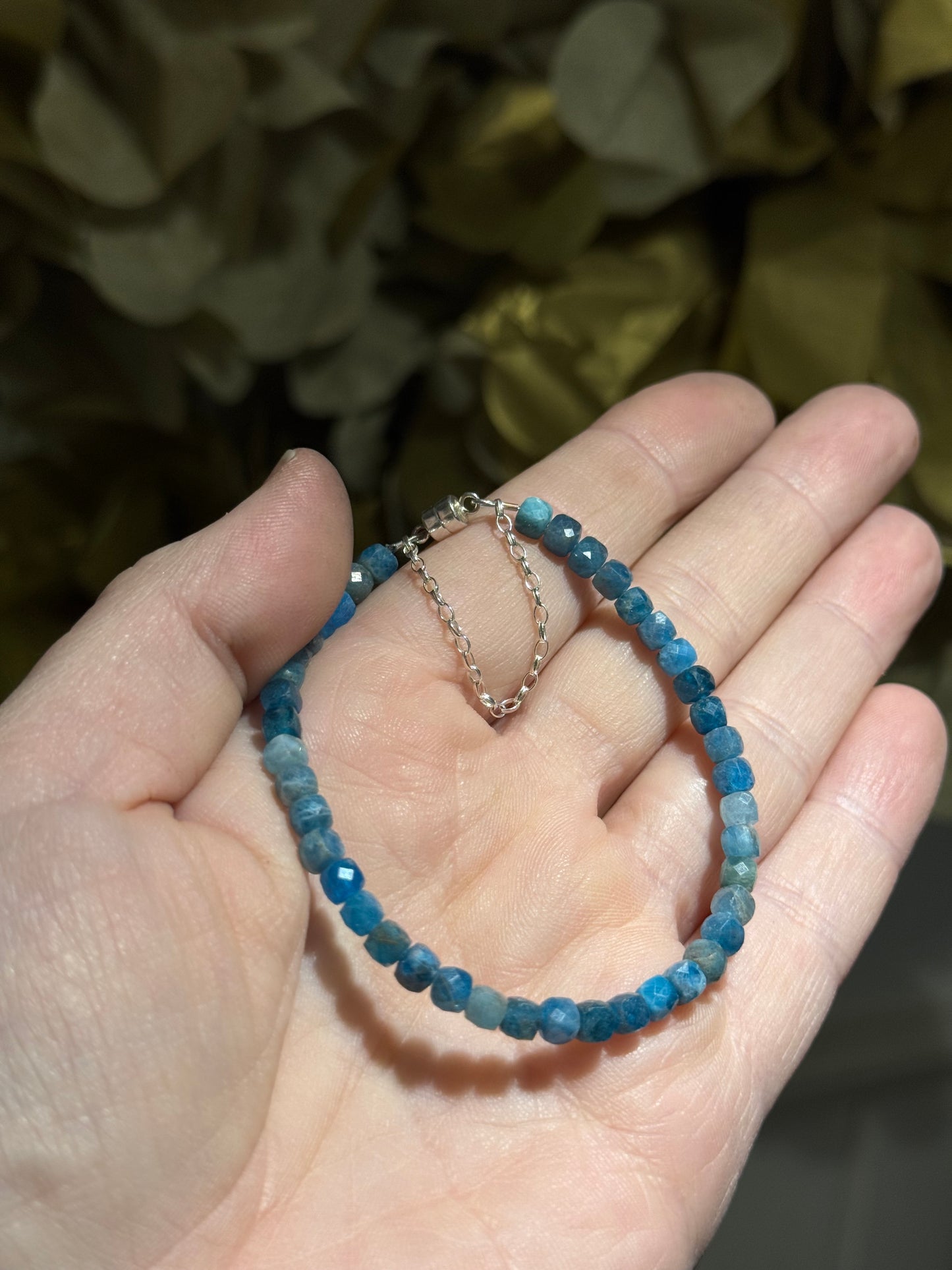 Apatite sparkly bead silver magnet bracelet.