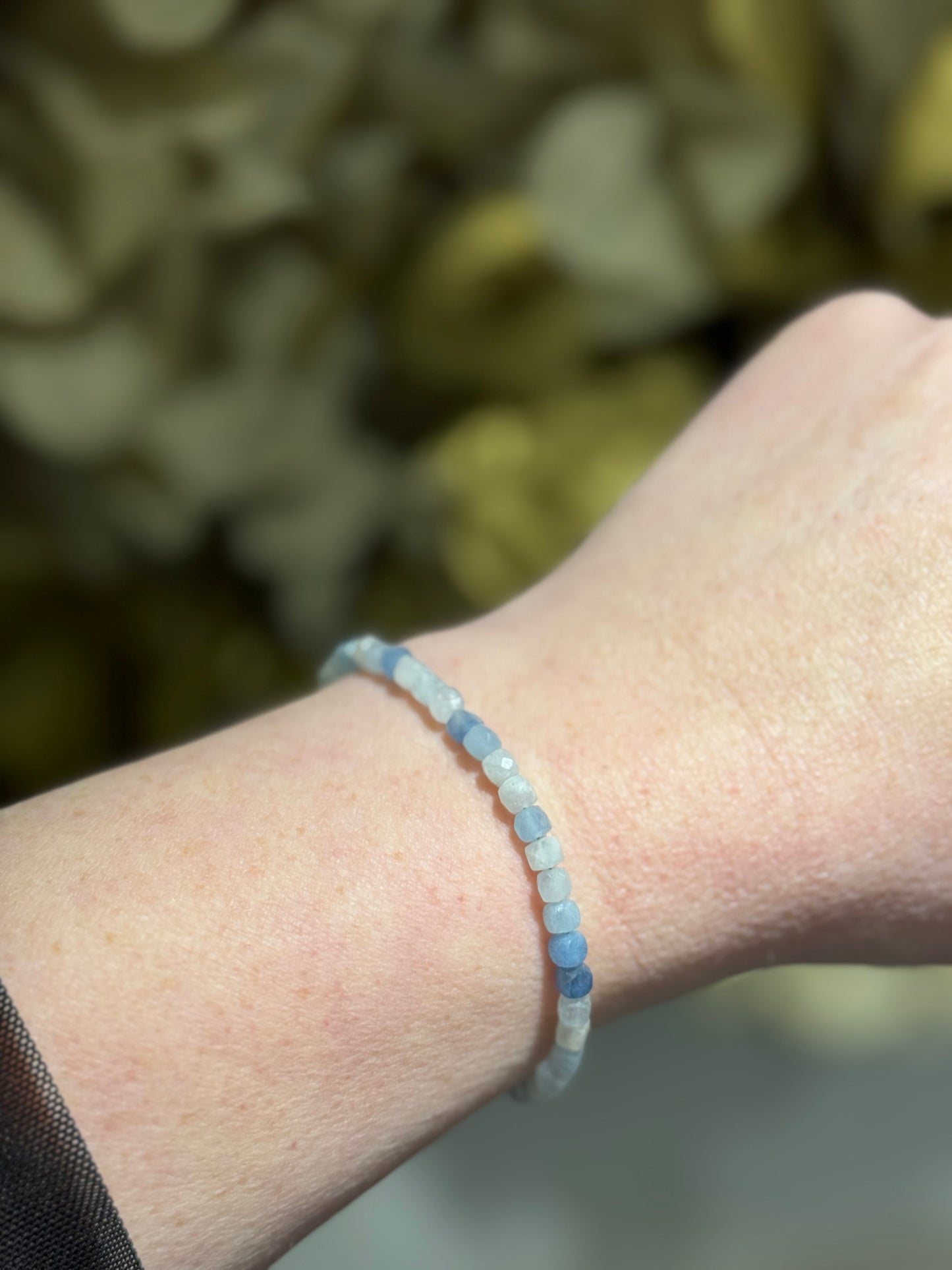Aquamarine sparkly bead silver bracelet.