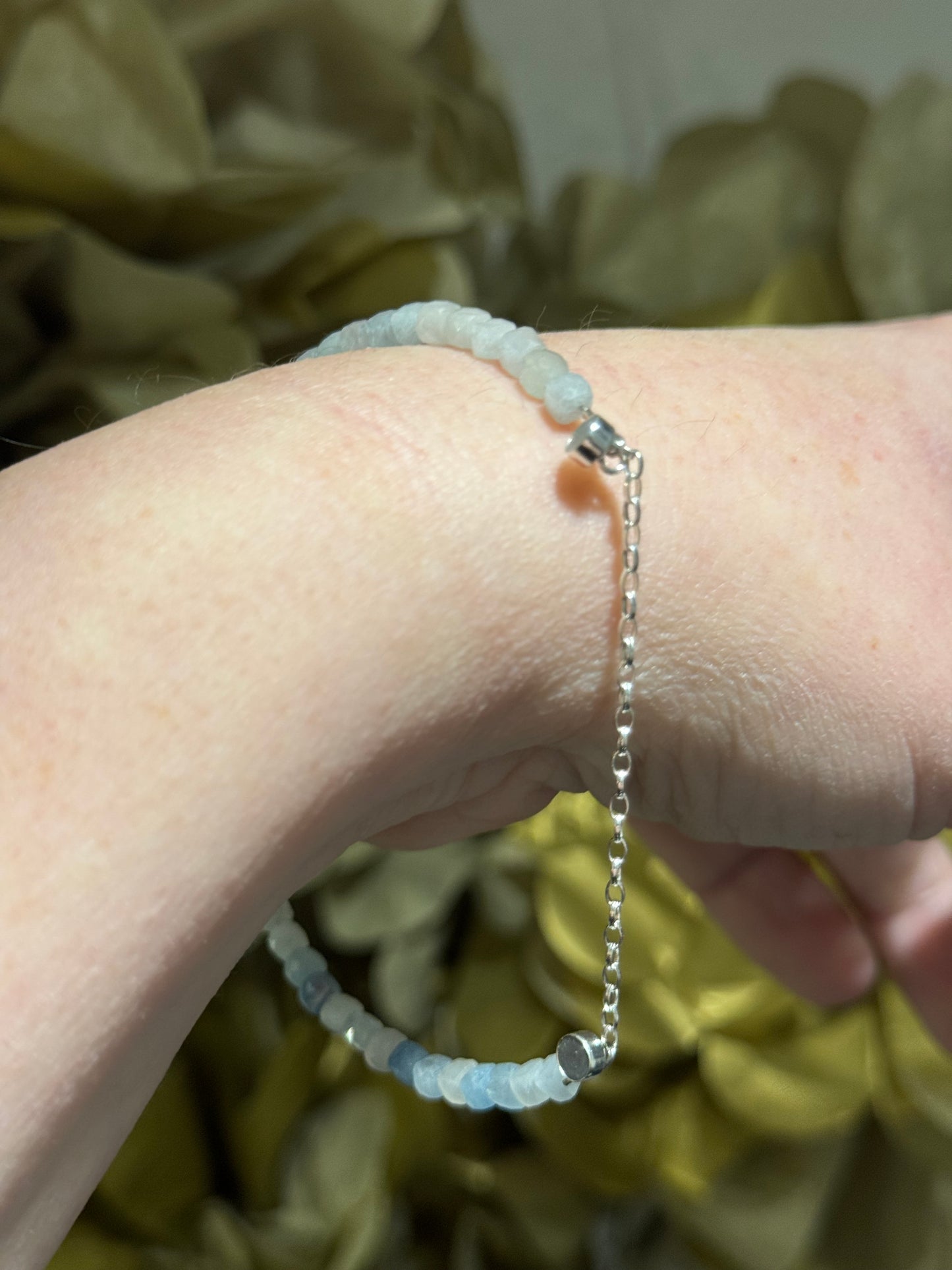 Aquamarine sparkly bead silver bracelet.