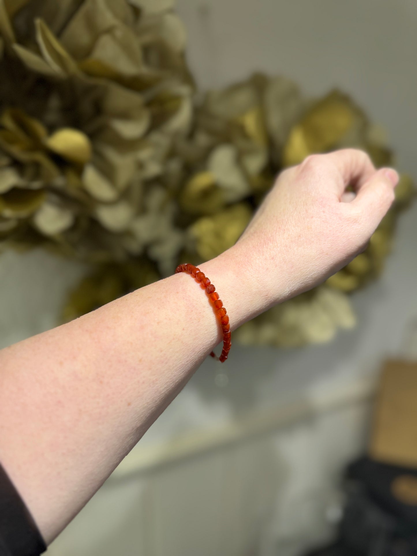 Red Agate sparkly bead silver magnetic clasp bracelet.