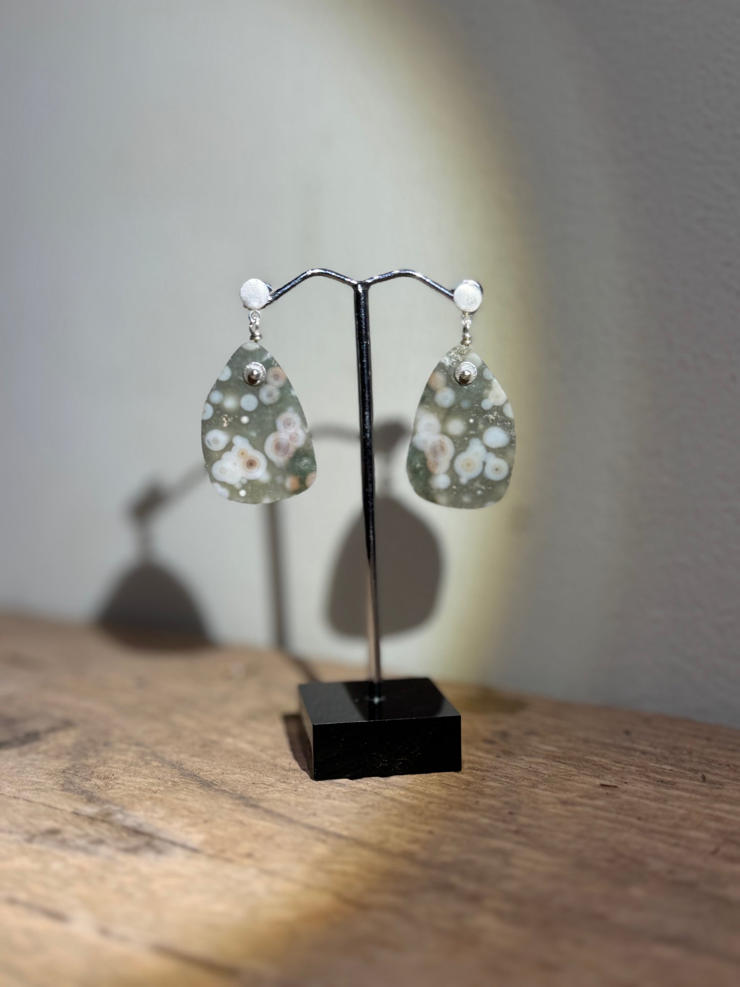 Jasper slice silver earrings