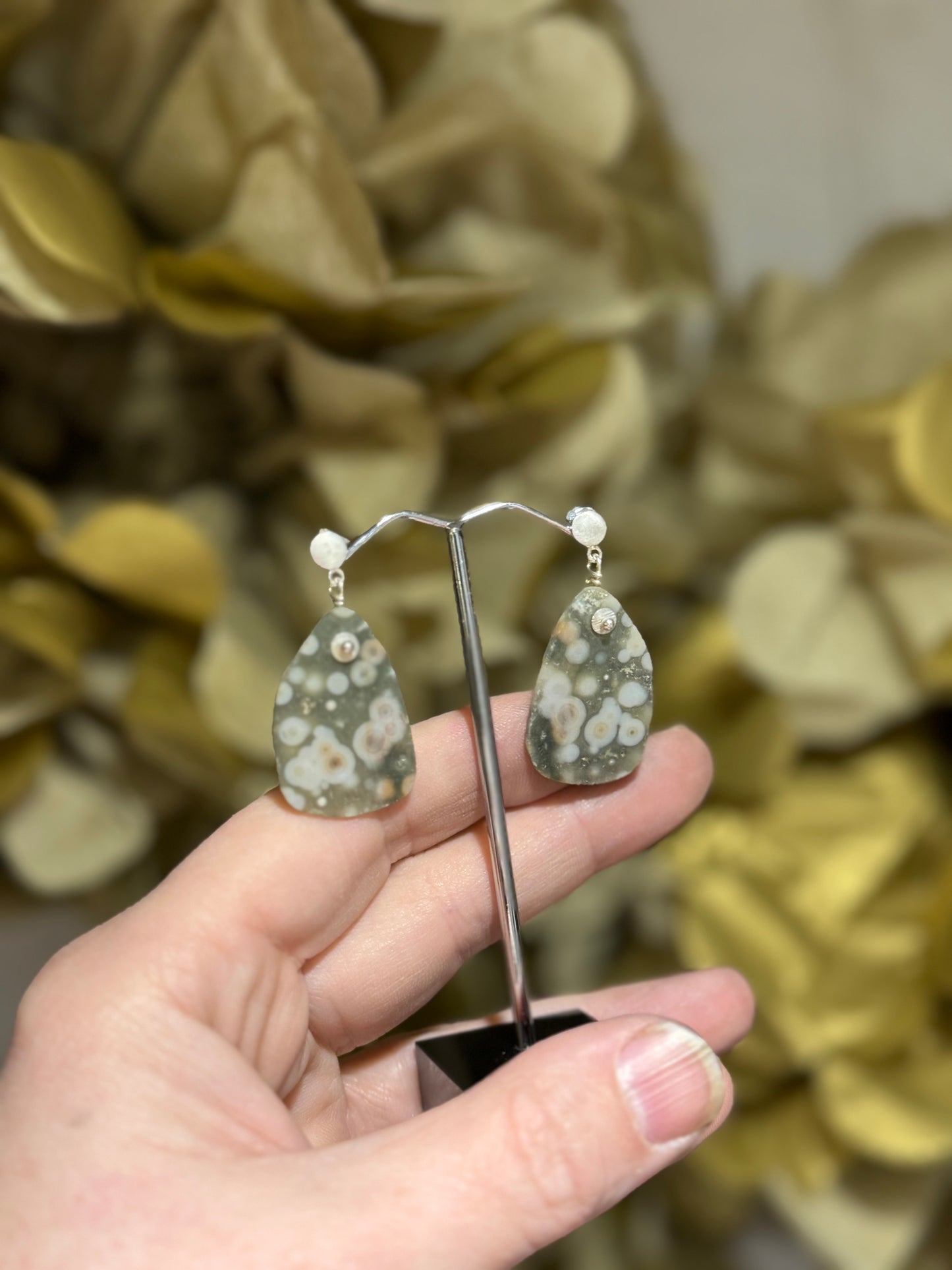 Jasper slice silver earrings