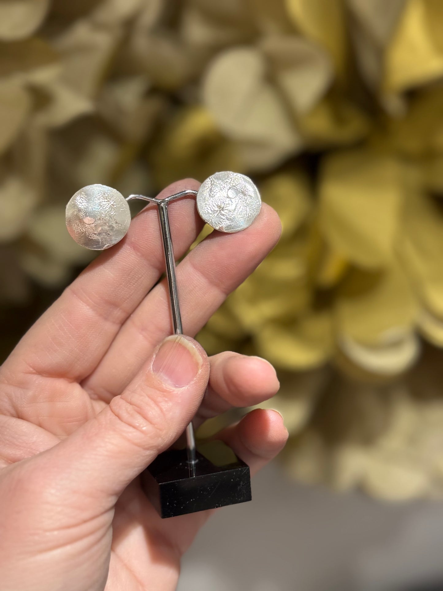 Luna large domed reticulated silver disc earrings