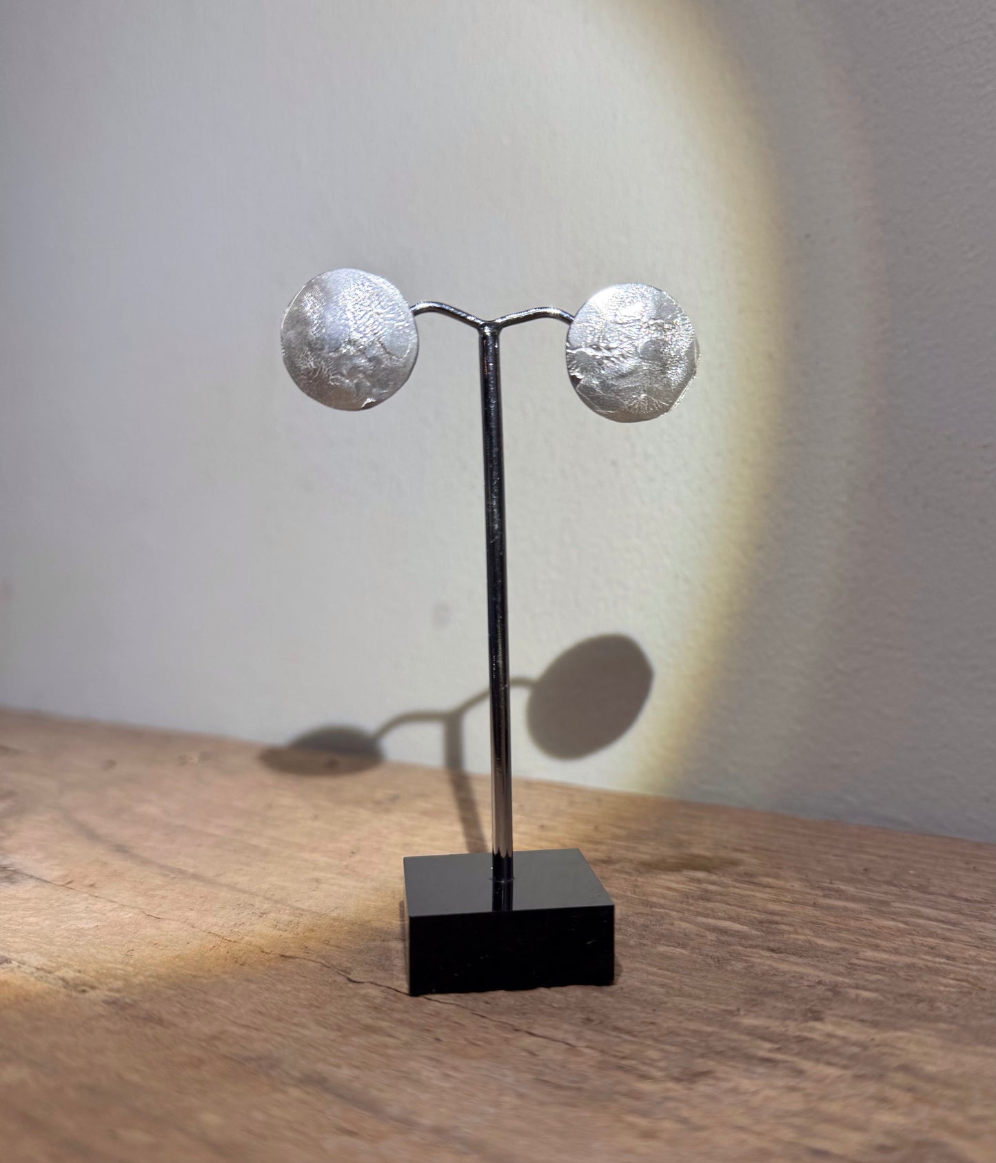 Luna large domed reticulated silver disc earrings