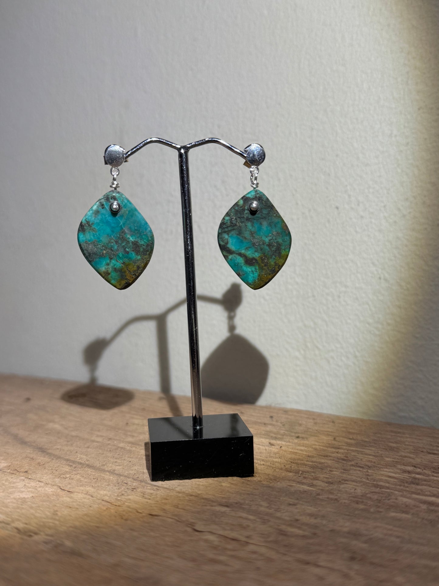 African Turquoise slice silver earrings.