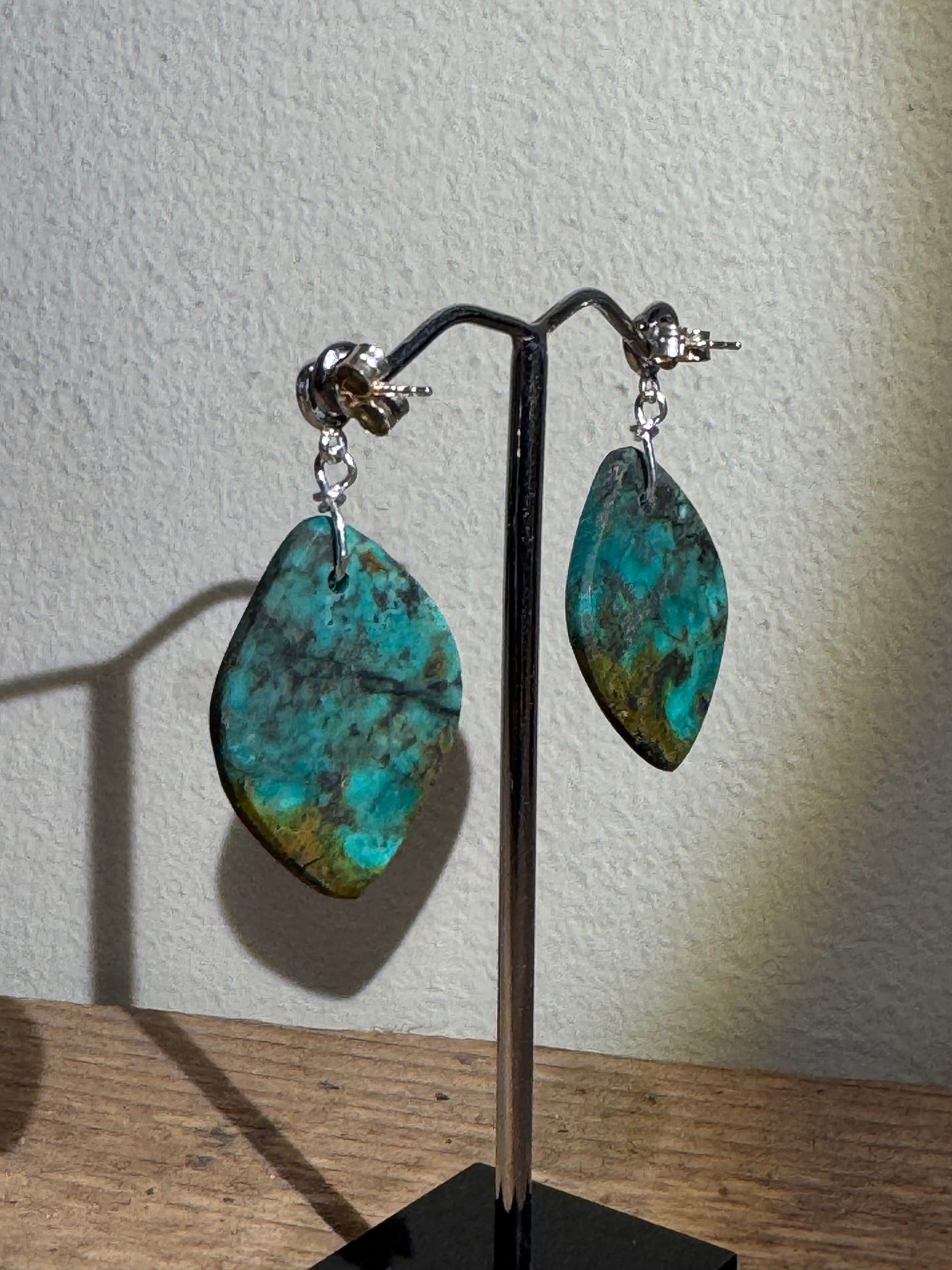 African Turquoise slice silver earrings.
