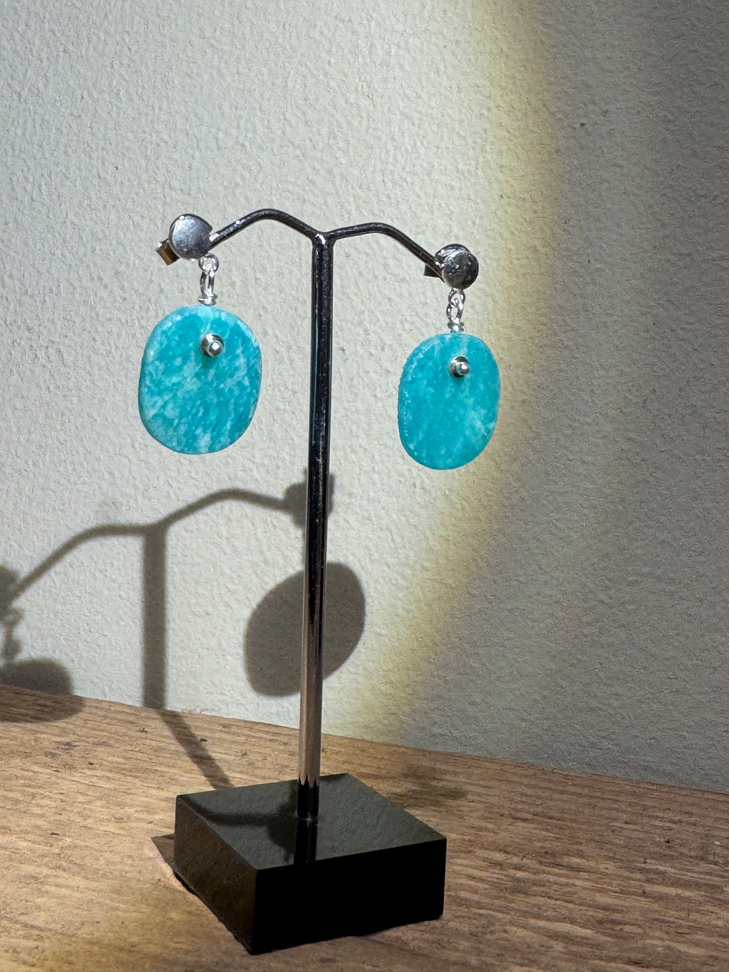 Amazonite raw slice silver earrings