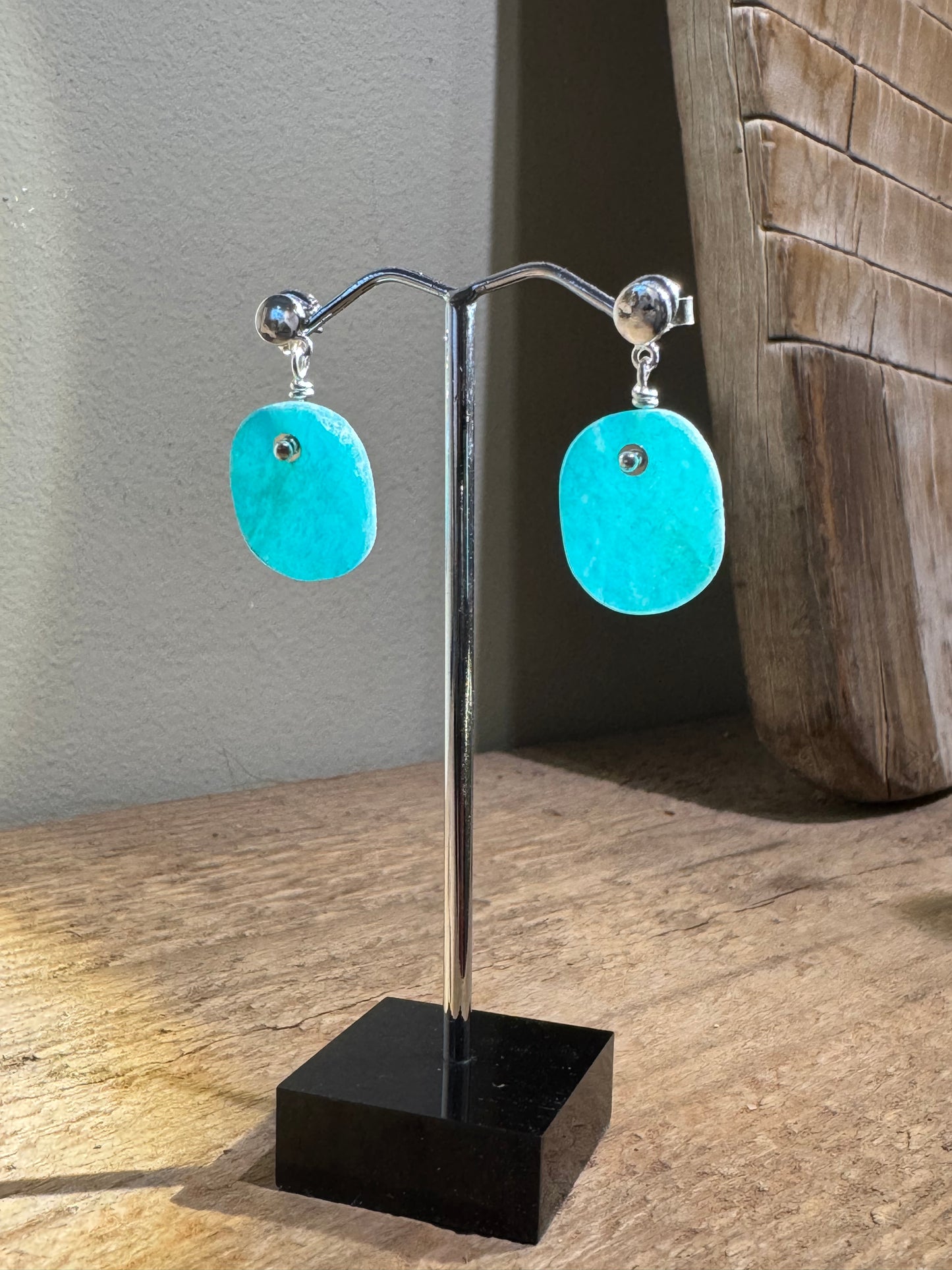 Amazonite raw slice silver earrings
