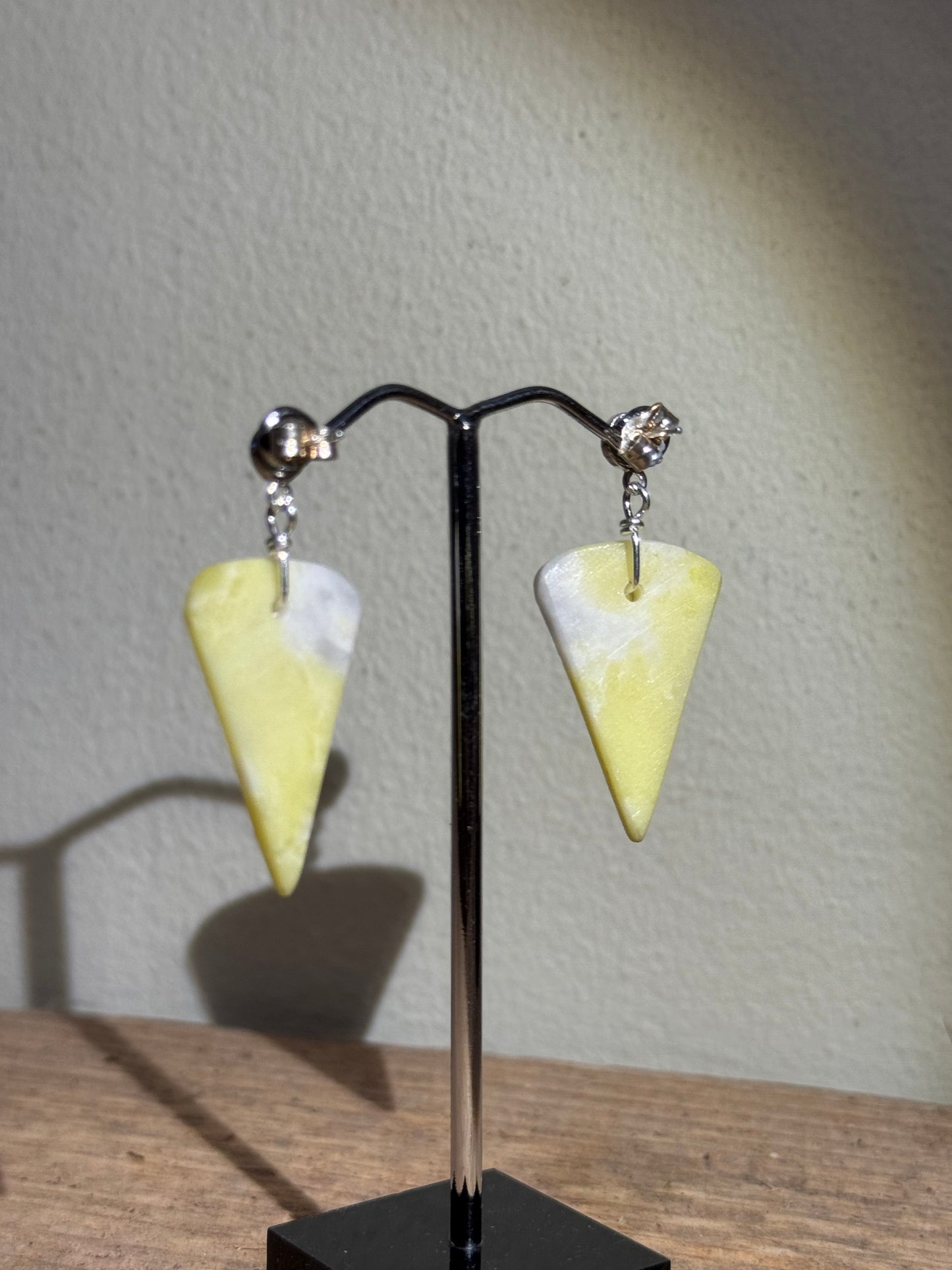 Serpentine silver slice earrings.