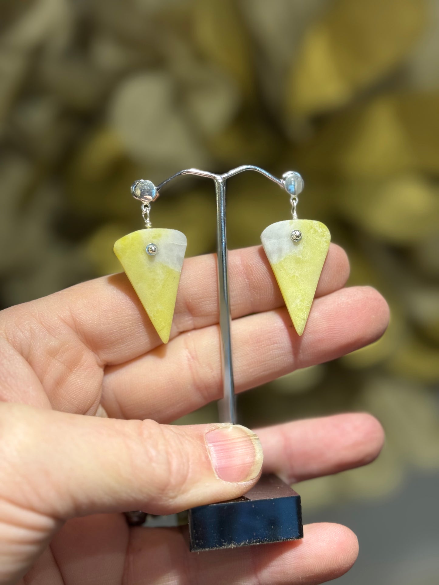 Serpentine silver slice earrings.