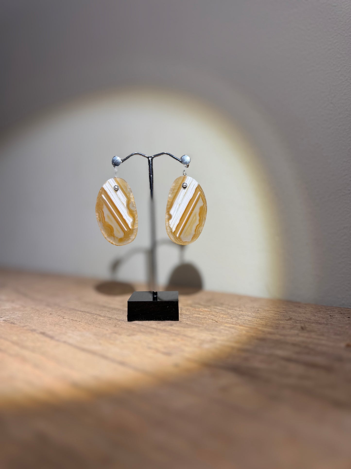 Agate slice silver earrings
