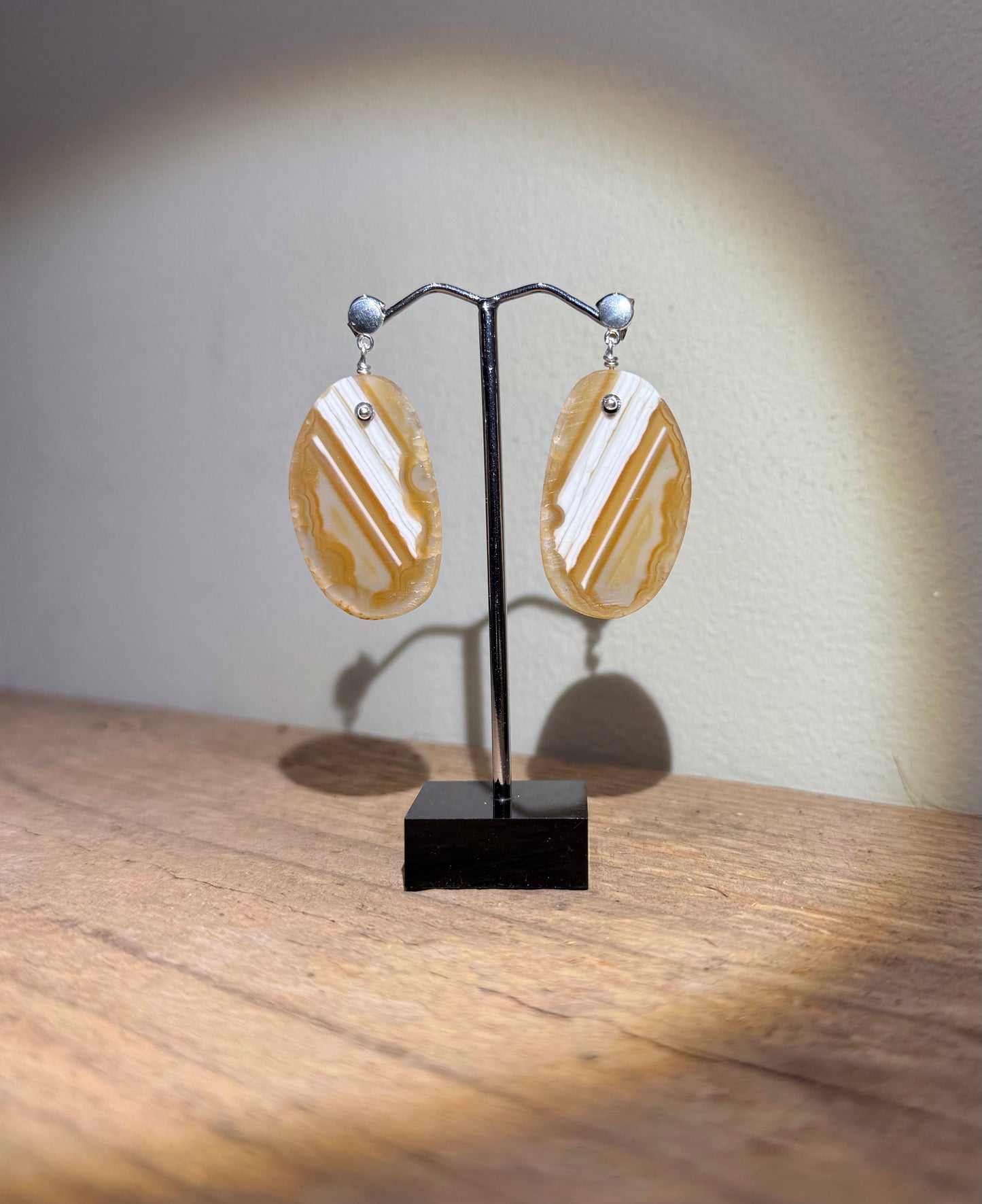 Agate slice silver earrings