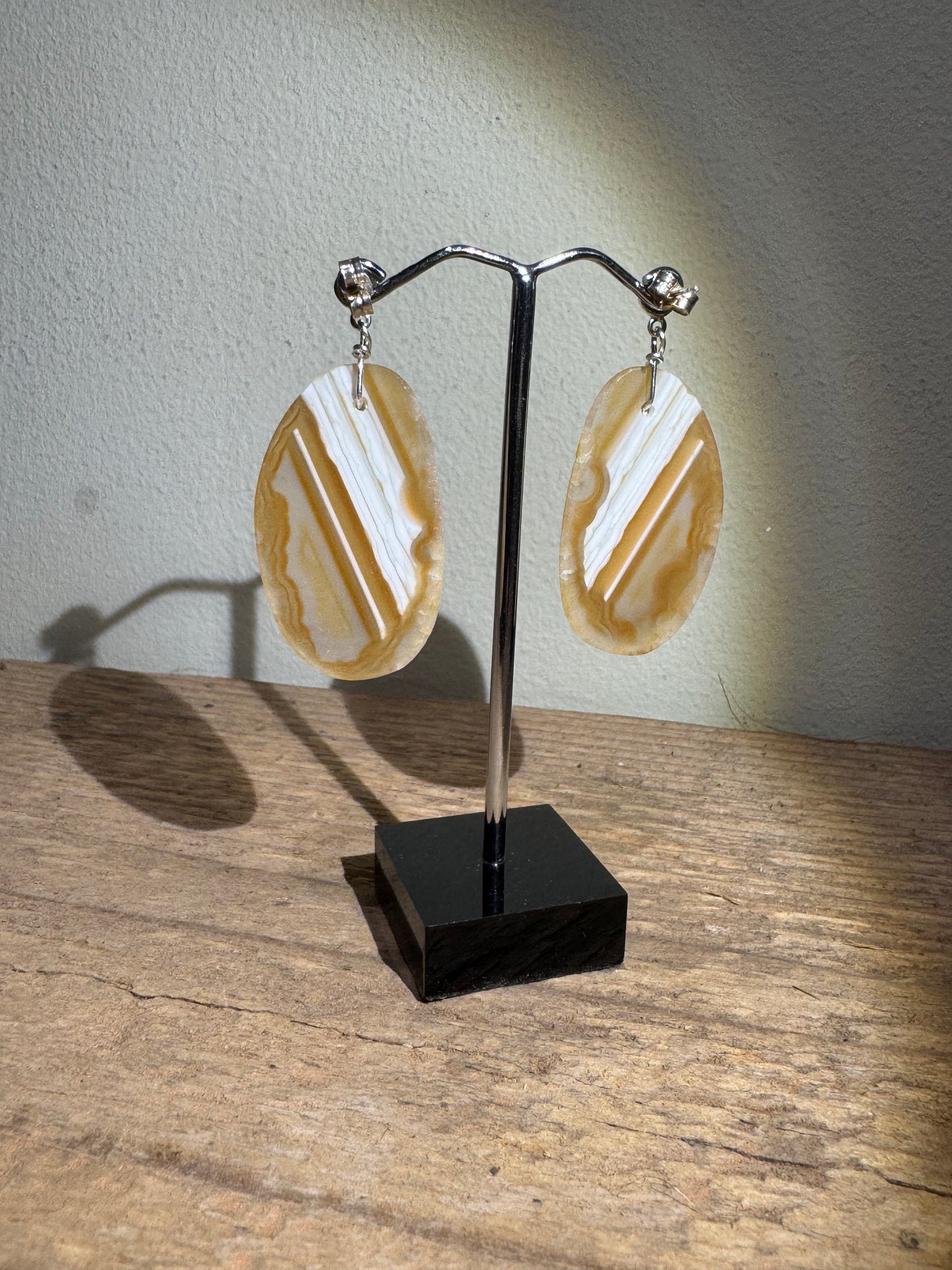 Agate slice silver earrings