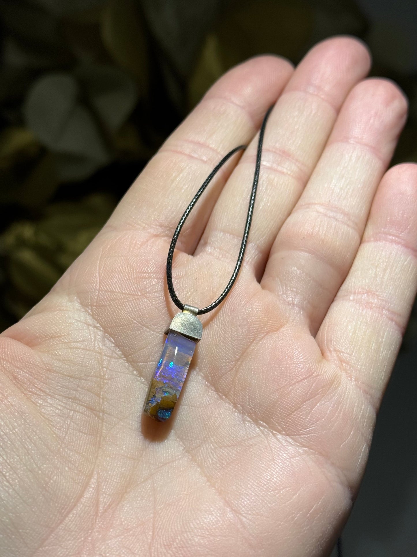 Australian Opal silver pendant on chord.