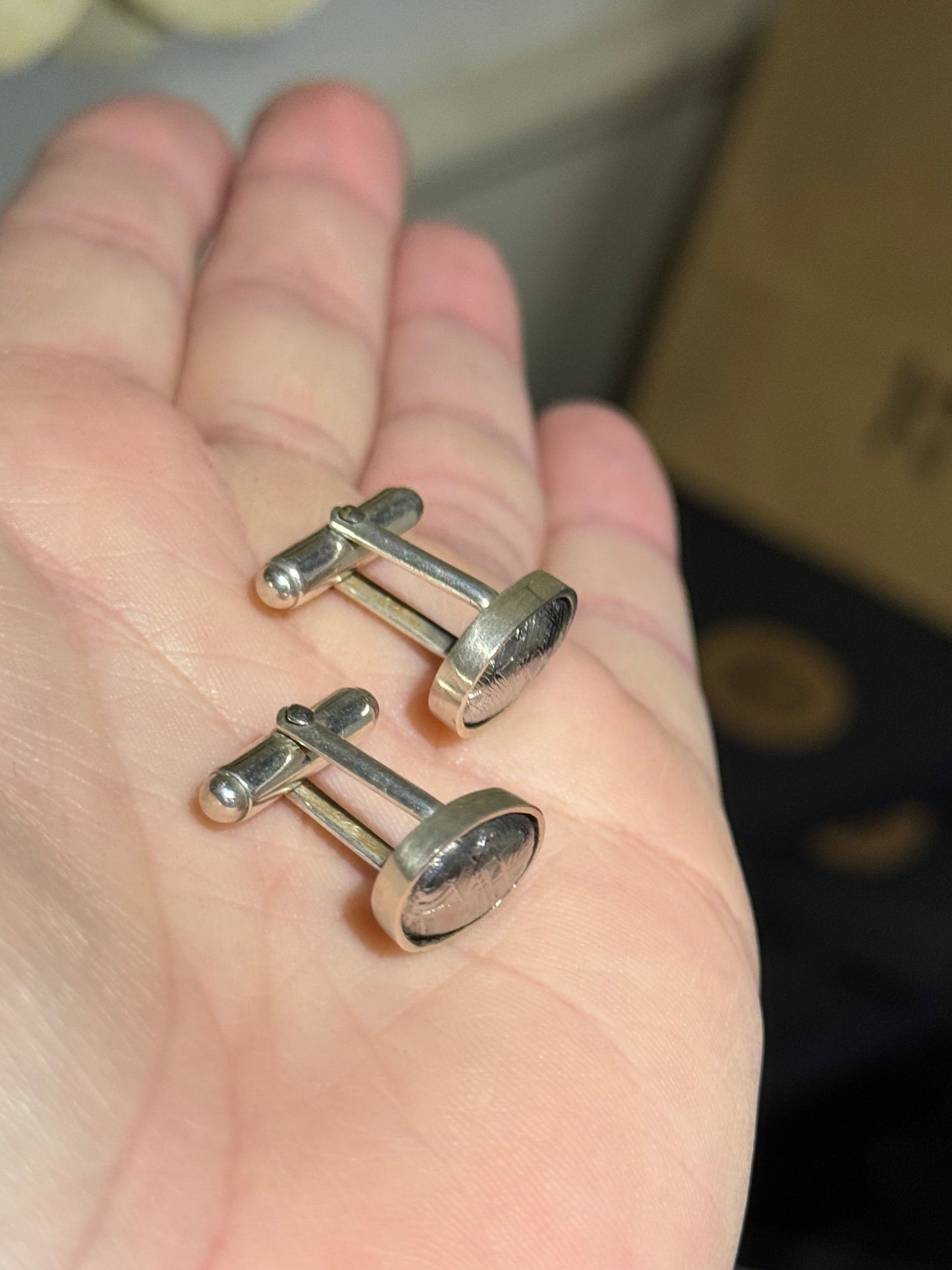 Meteorite silver cufflinks