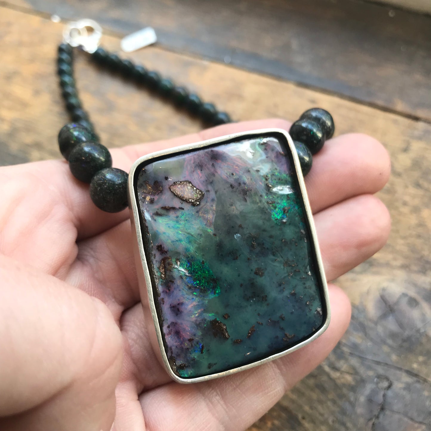 Boulder opal pendant and bead necklace.