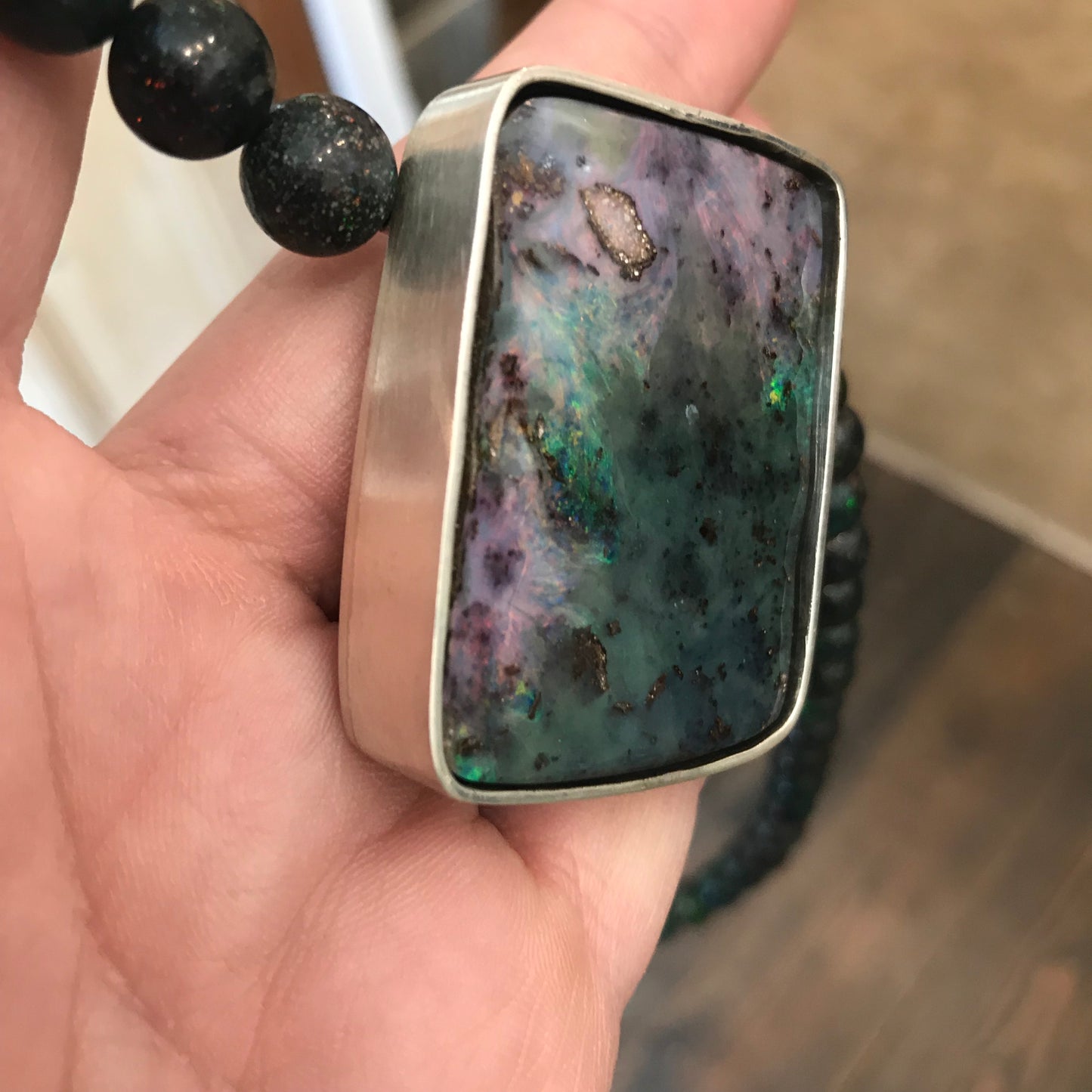 Boulder opal pendant and bead necklace.