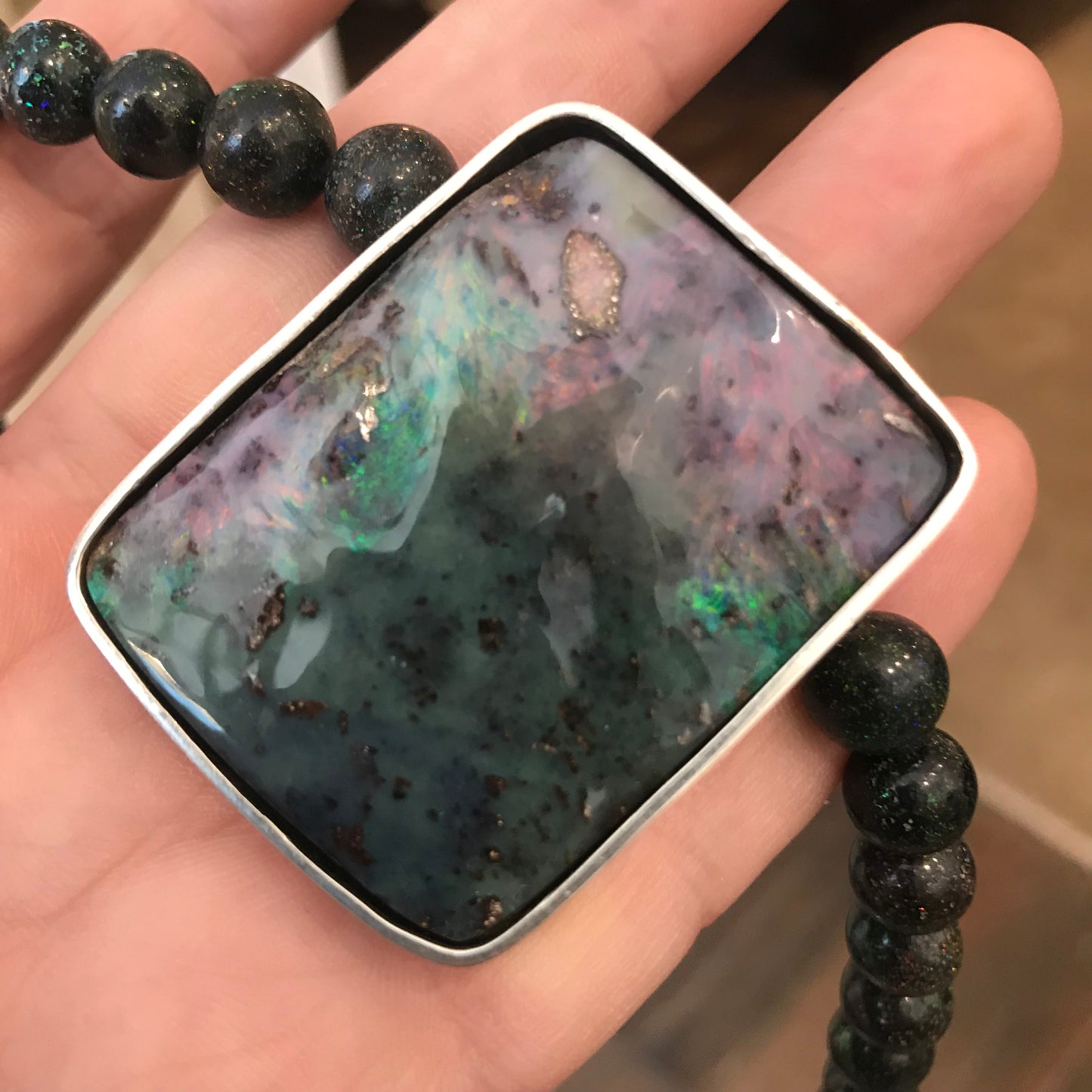 Boulder opal pendant and bead necklace.