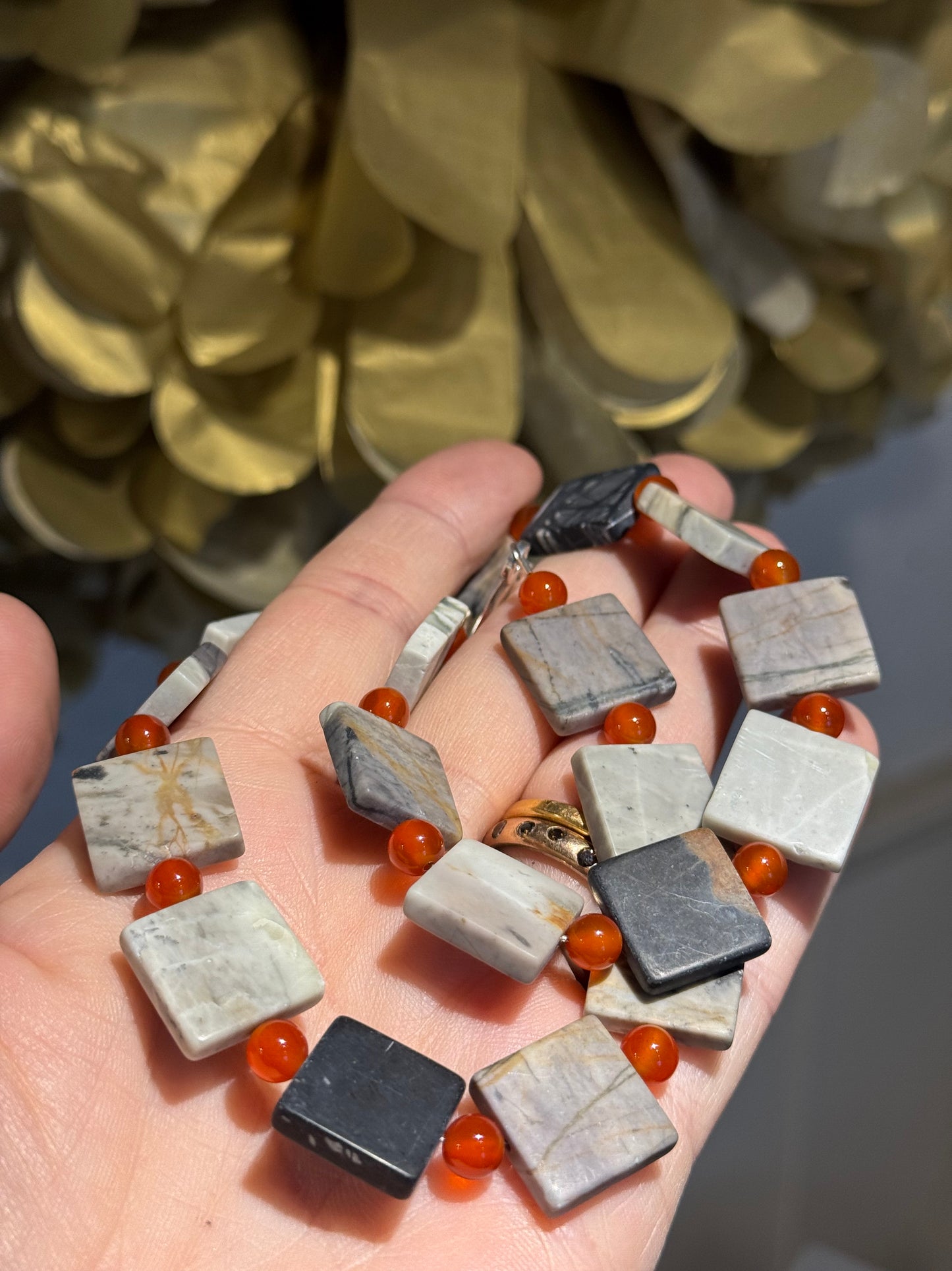 Picasso Jasper & cornelian bead necklace.