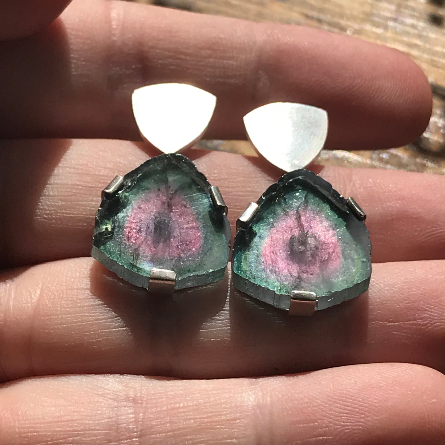 Tourmaline Slice silver earrings.