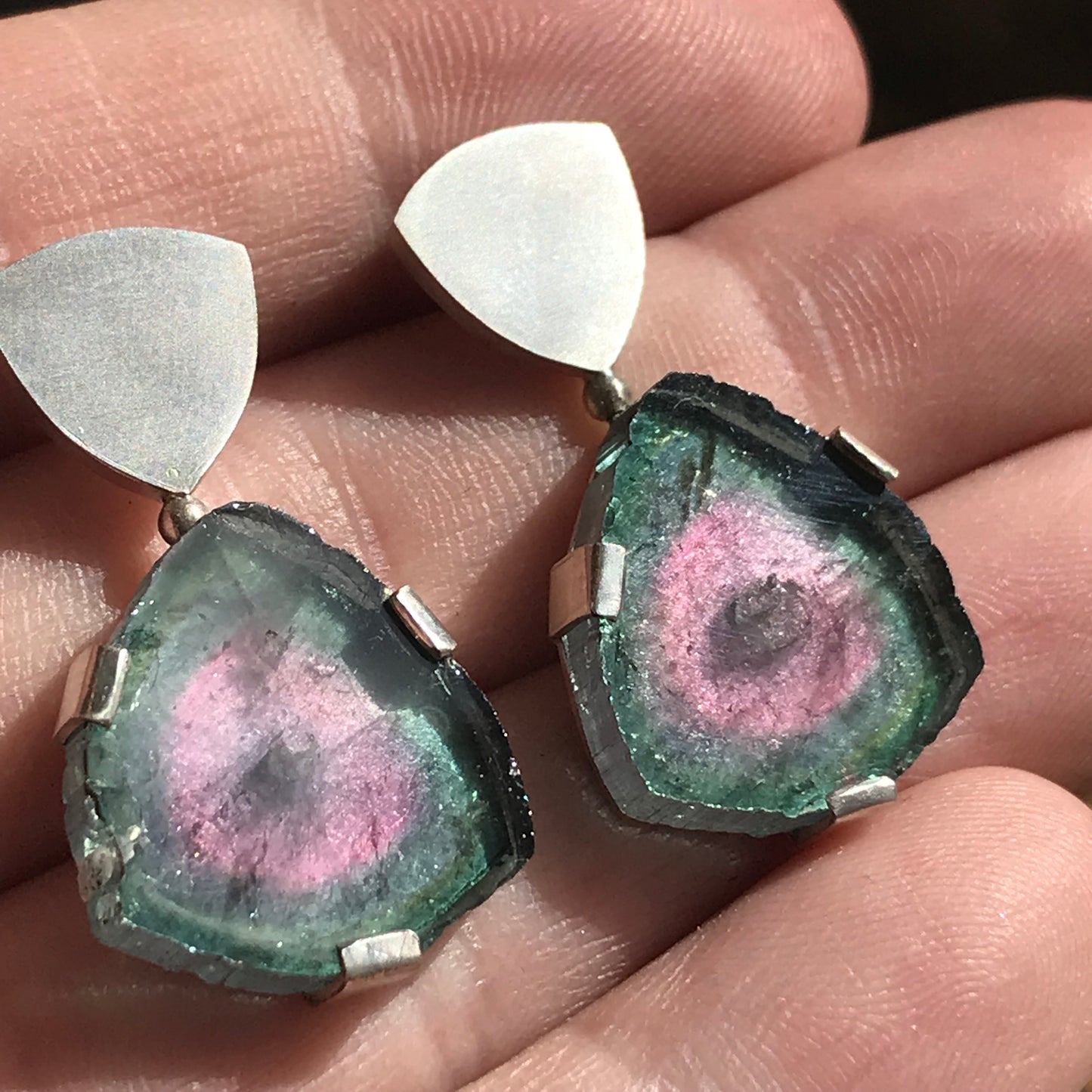 Tourmaline Slice silver earrings.