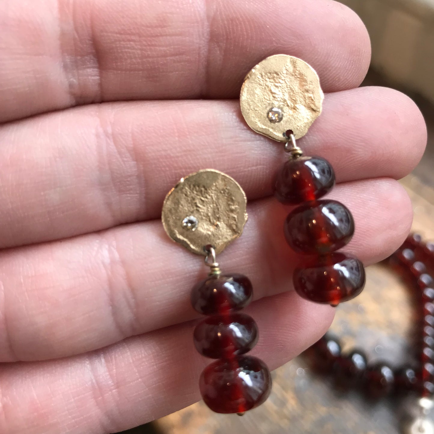 Rare Hessonite Garnet Yellow gold / diamond earrings.