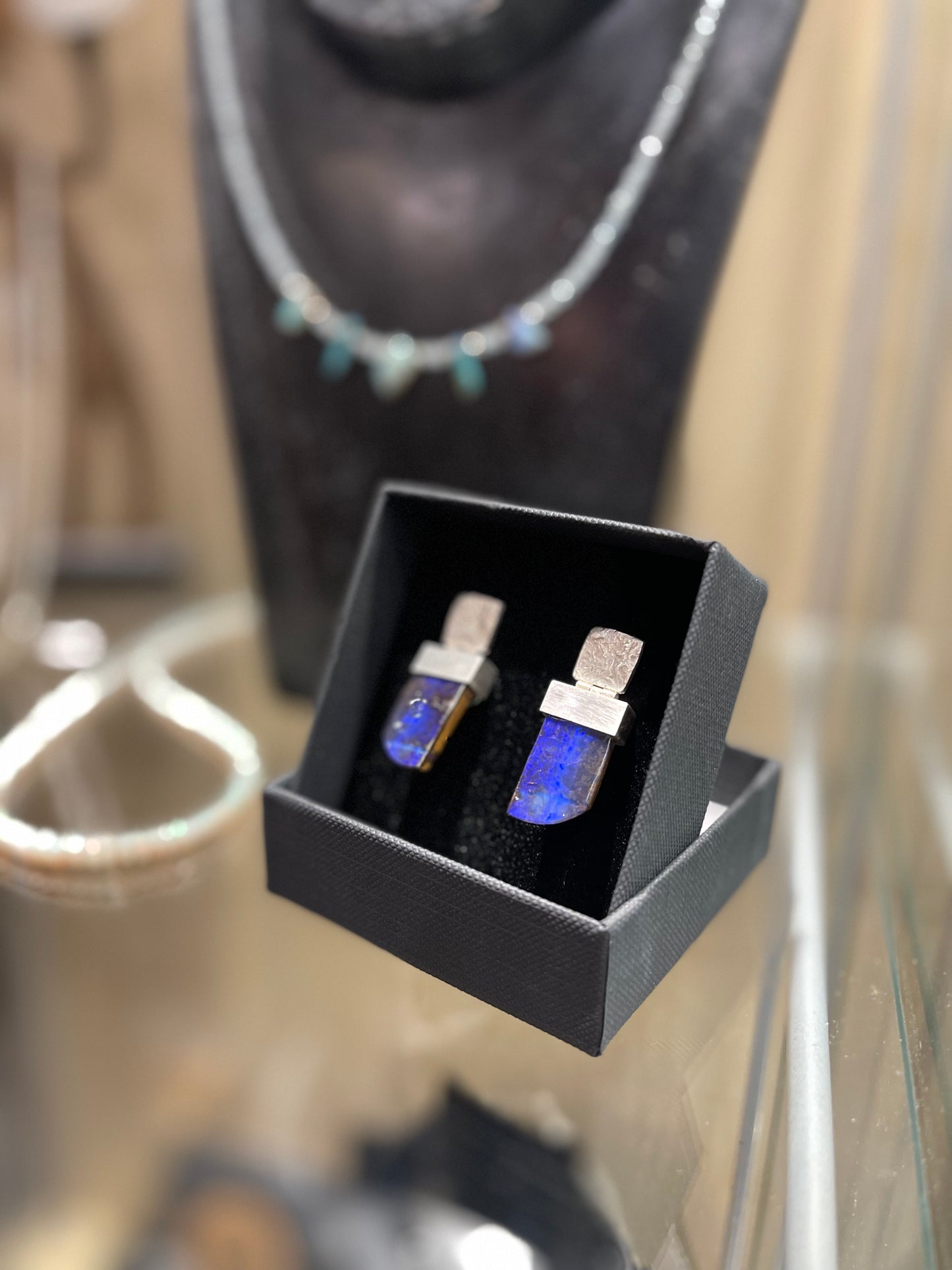 Boulder opal silver earrings.