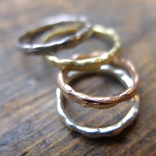 Organic 9ct white/yellow or Rose gold band.